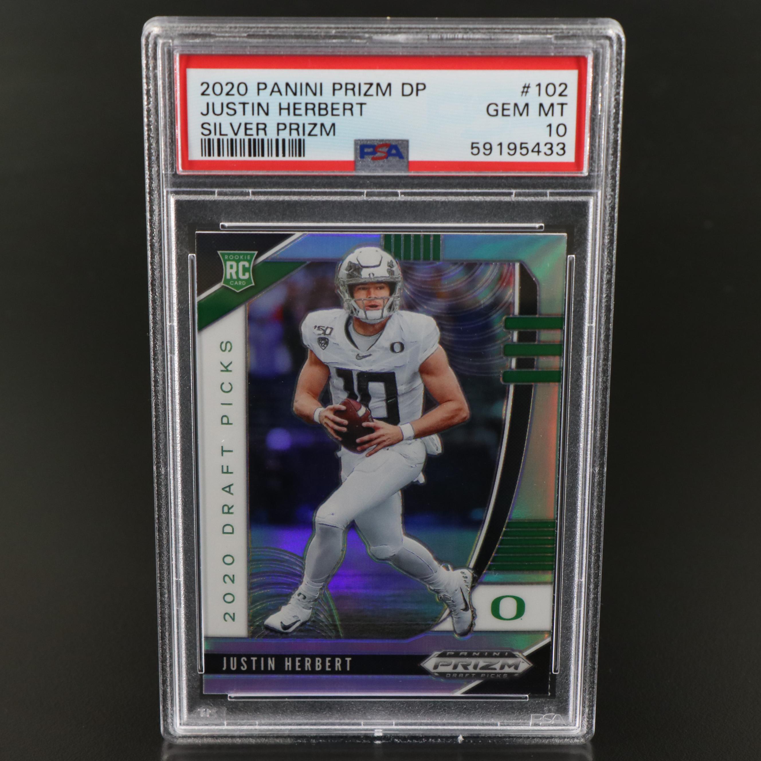 2020 Prizm Draft Picks Justin Herbert Silver Prizm Rookie Card Graded PSA 10