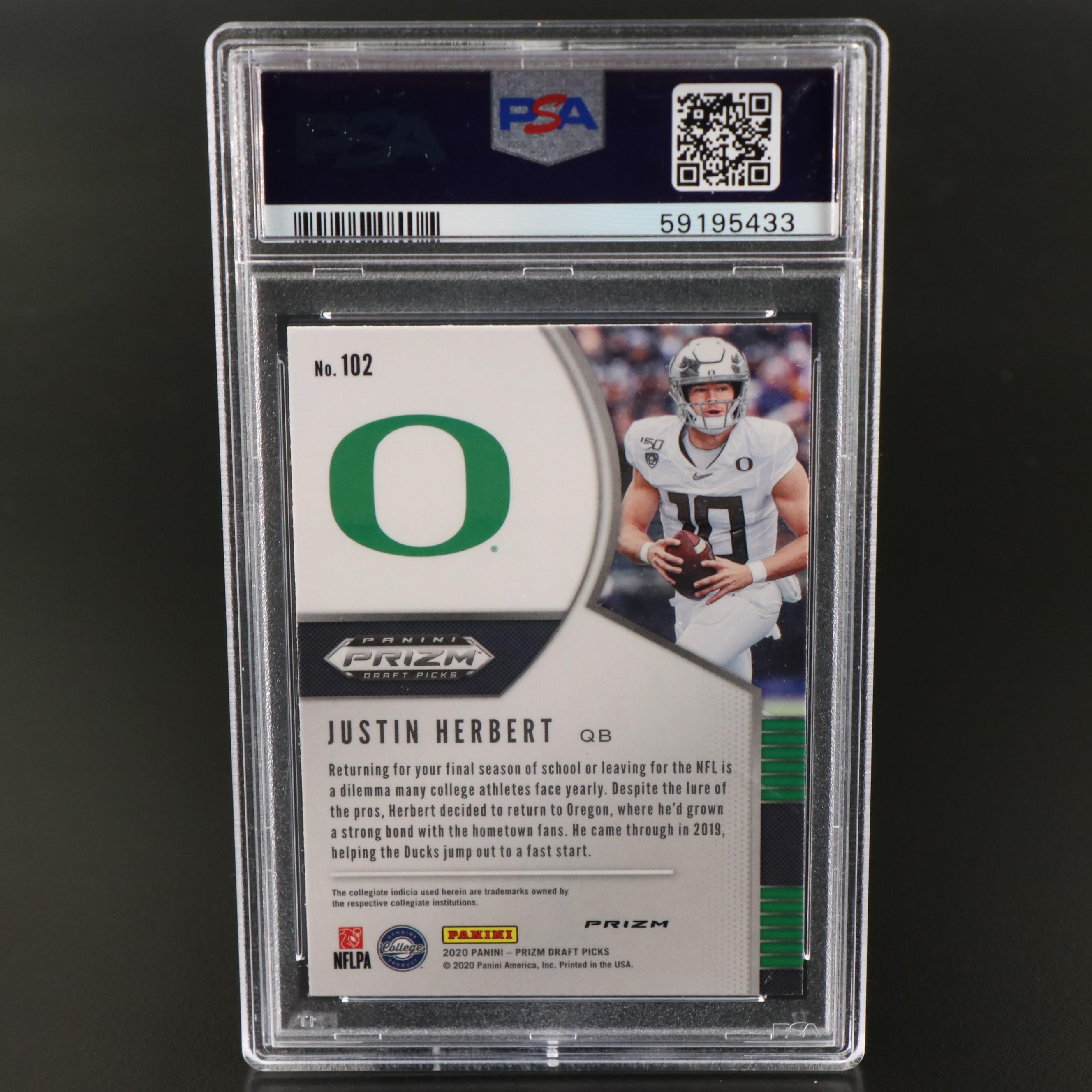 2020 Prizm Draft Picks Justin Herbert Silver Prizm Rookie Card Graded PSA 10