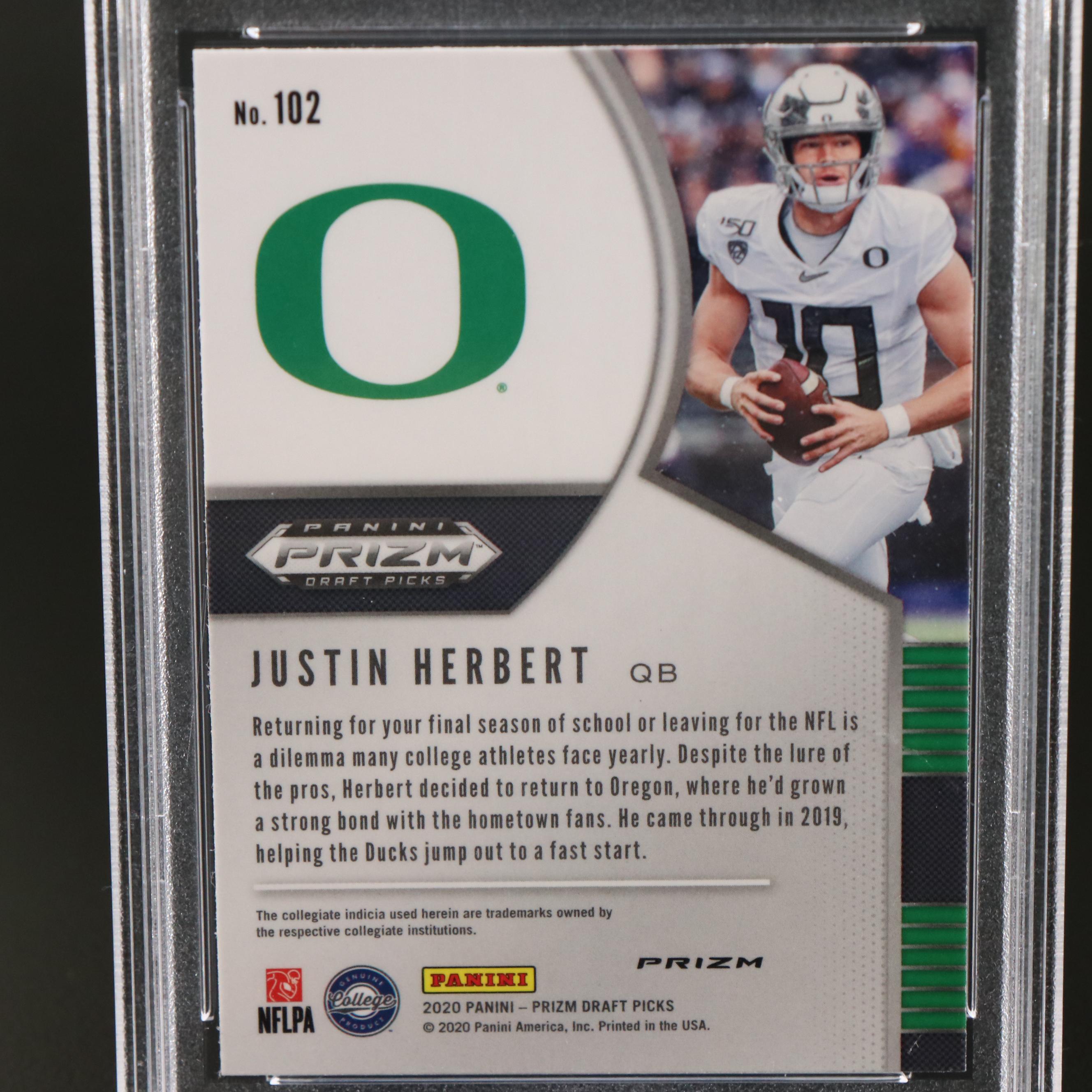 2020 Prizm Draft Picks Justin Herbert Silver Prizm Rookie Card Graded PSA 10