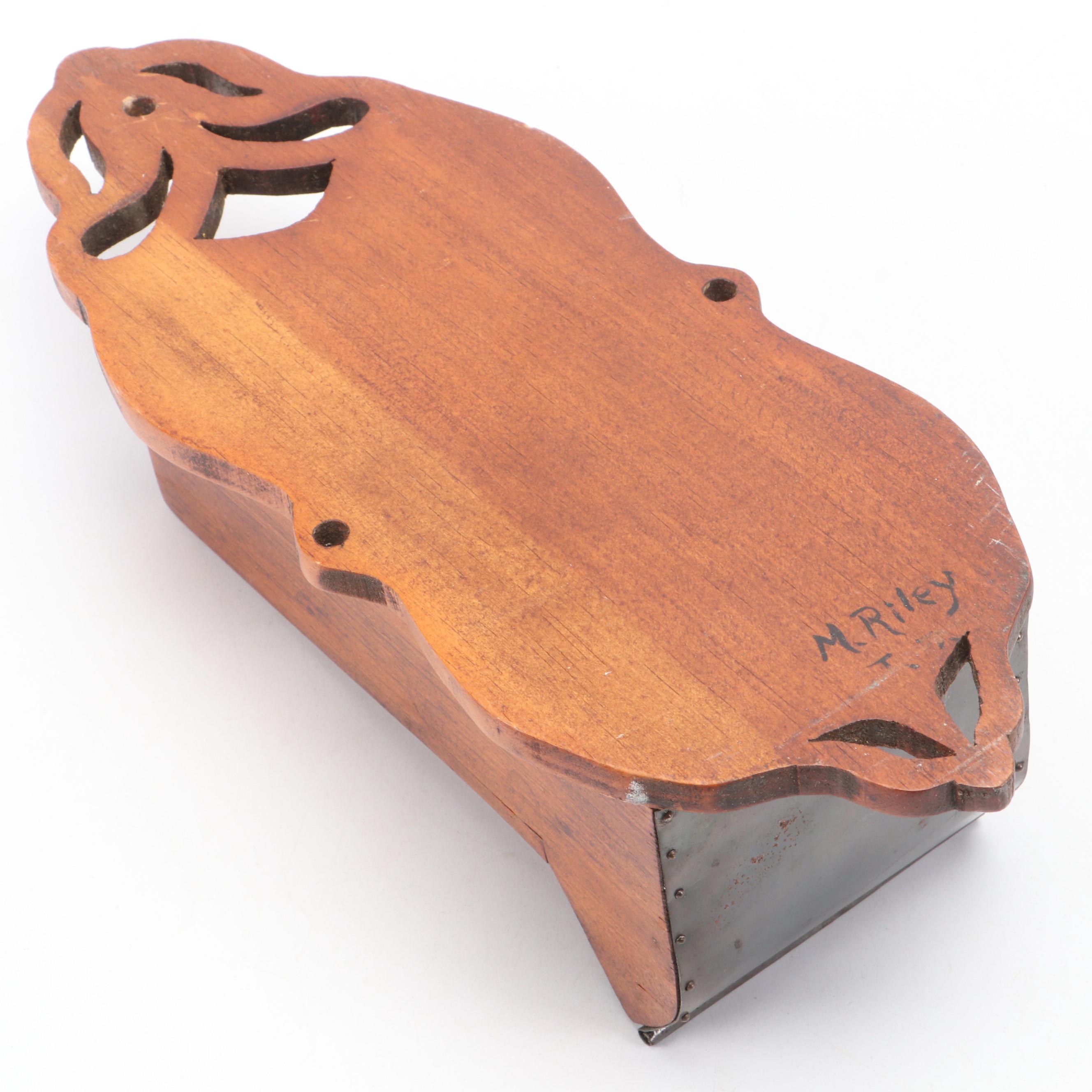 Victorian Style Carved Wood and Metal Wall Hanging Matchstick Holder