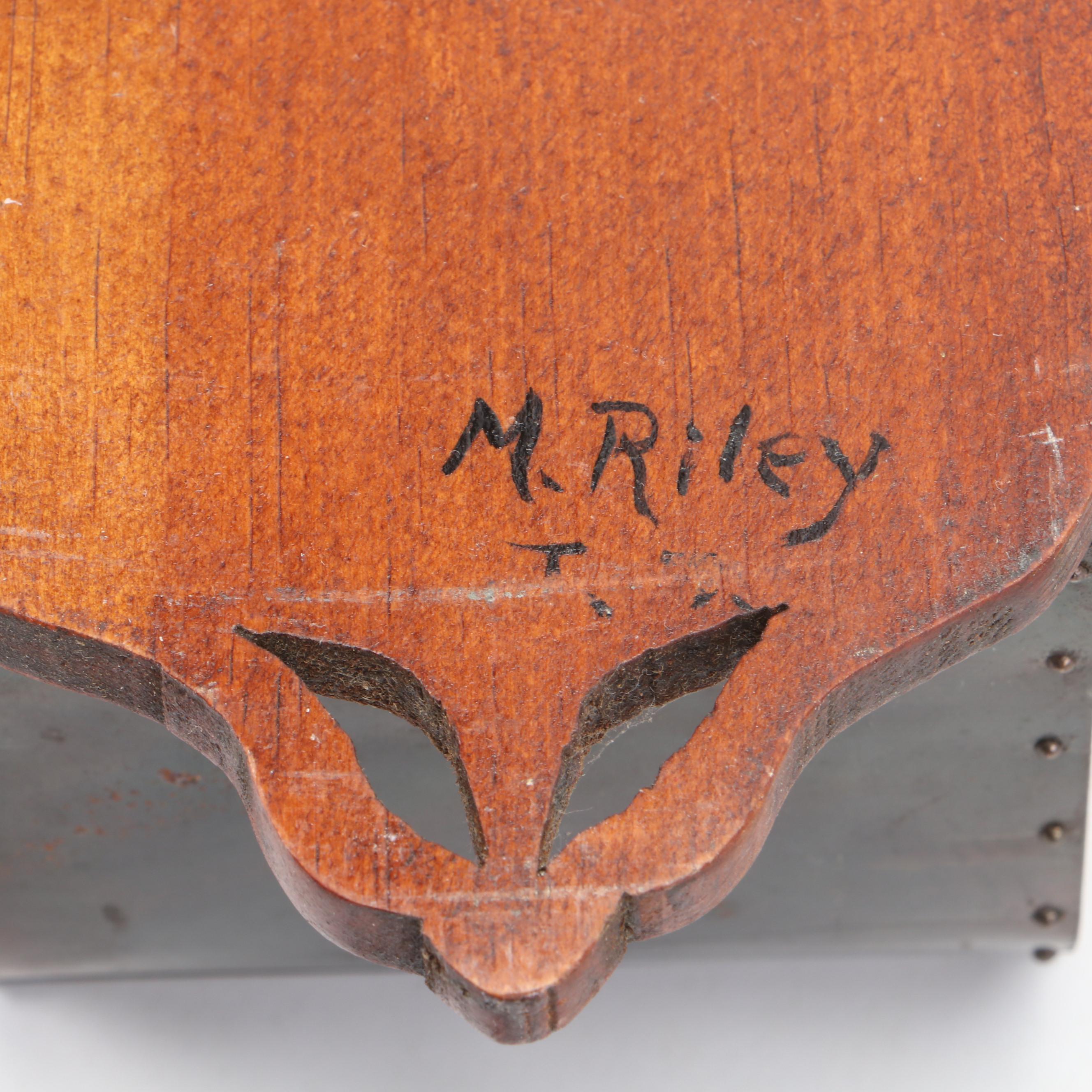 Victorian Style Carved Wood and Metal Wall Hanging Matchstick Holder