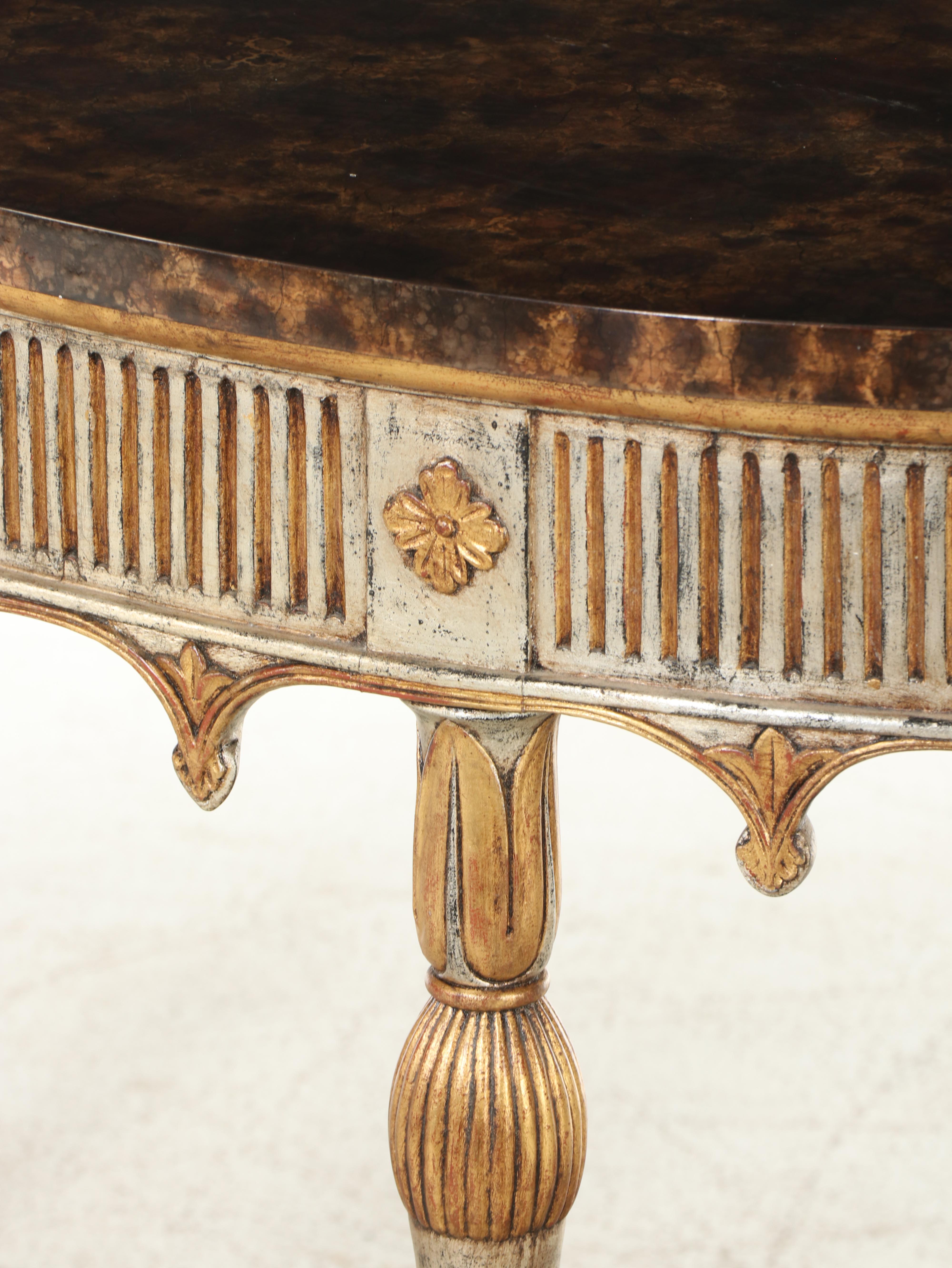 Maitland-Smith Louis XVI Style Giltwood & Faux-Marble Demilune Console Table