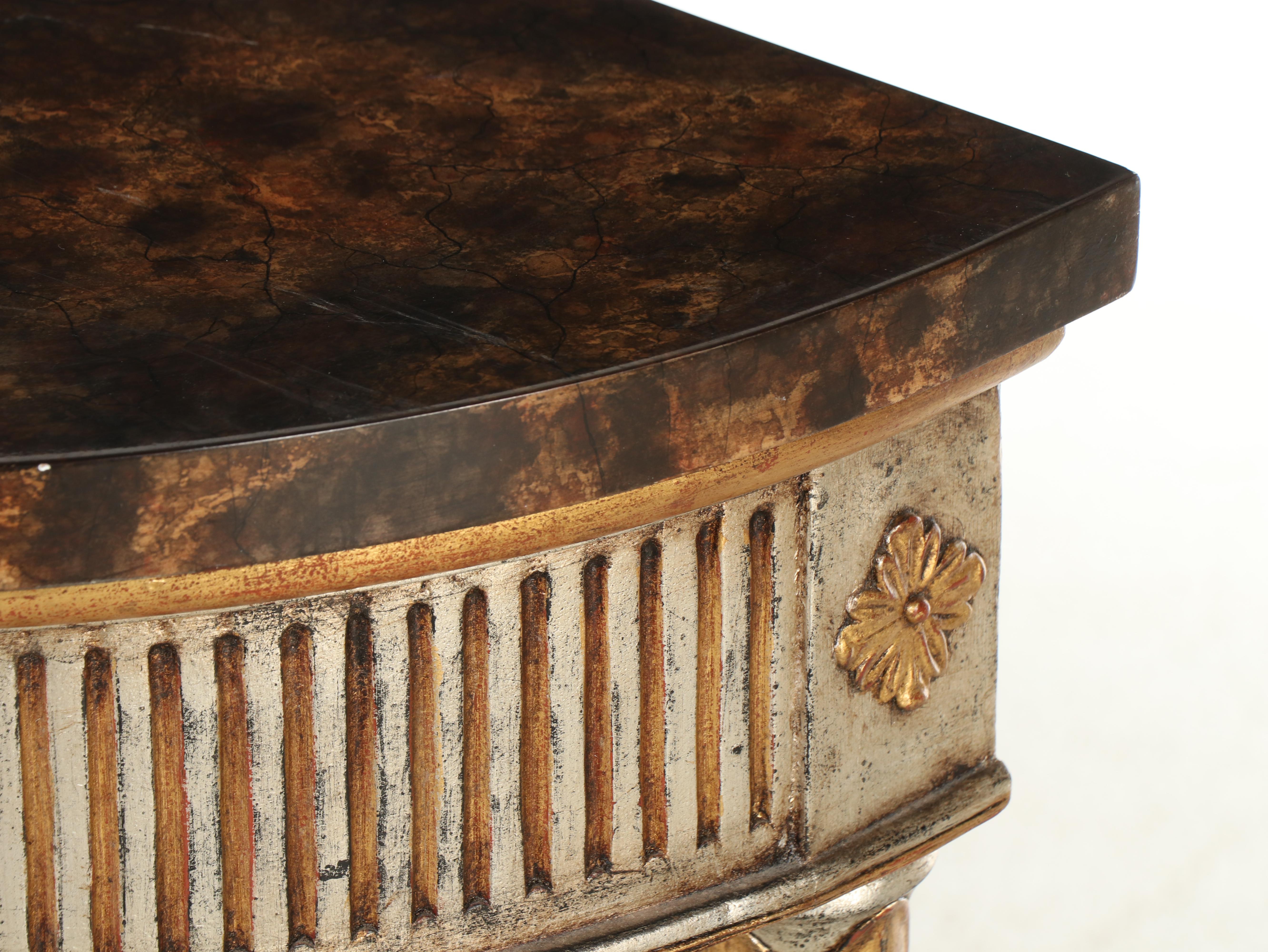 Maitland-Smith Louis XVI Style Giltwood & Faux-Marble Demilune Console Table