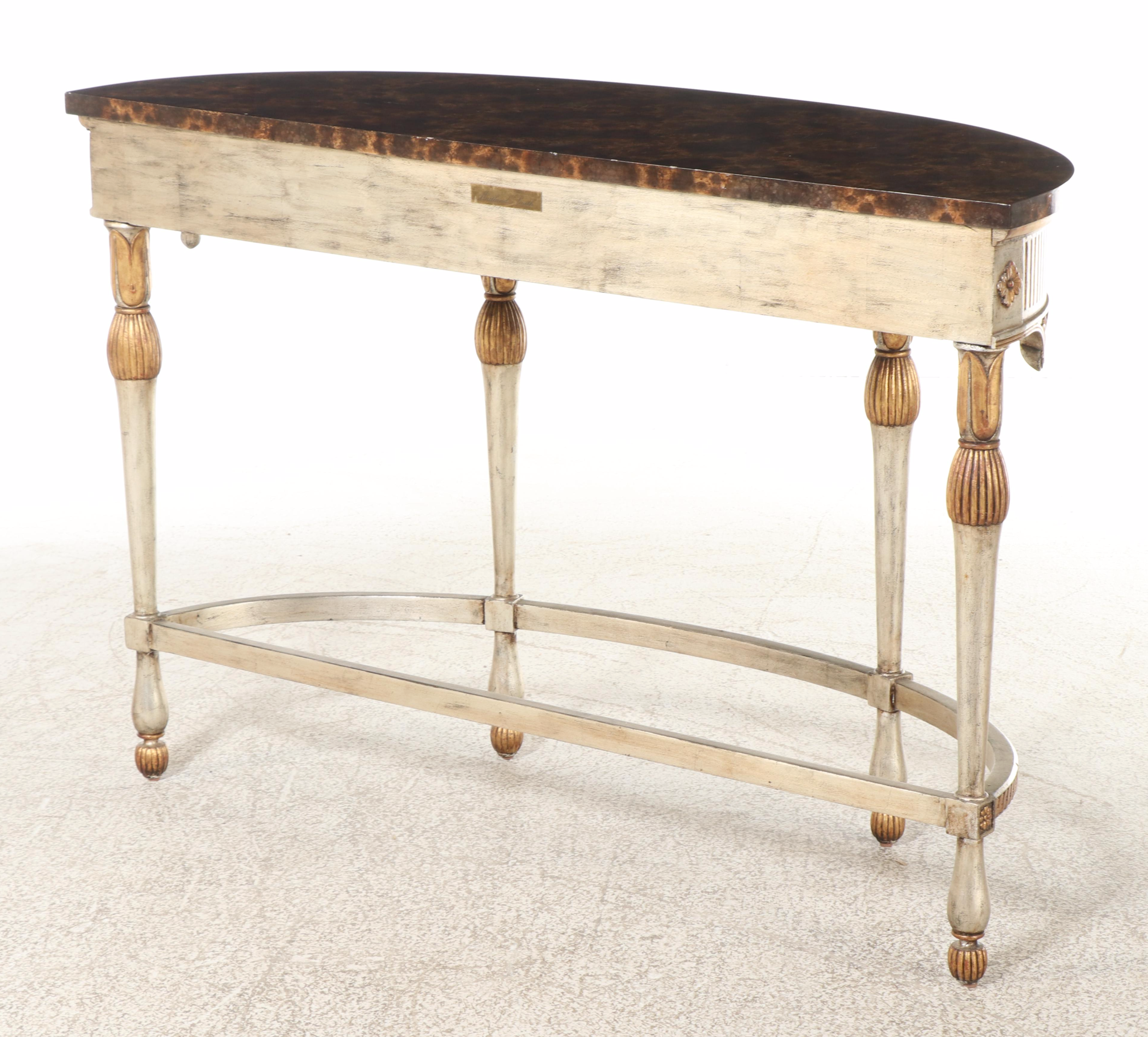 Maitland-Smith Louis XVI Style Giltwood & Faux-Marble Demilune Console Table