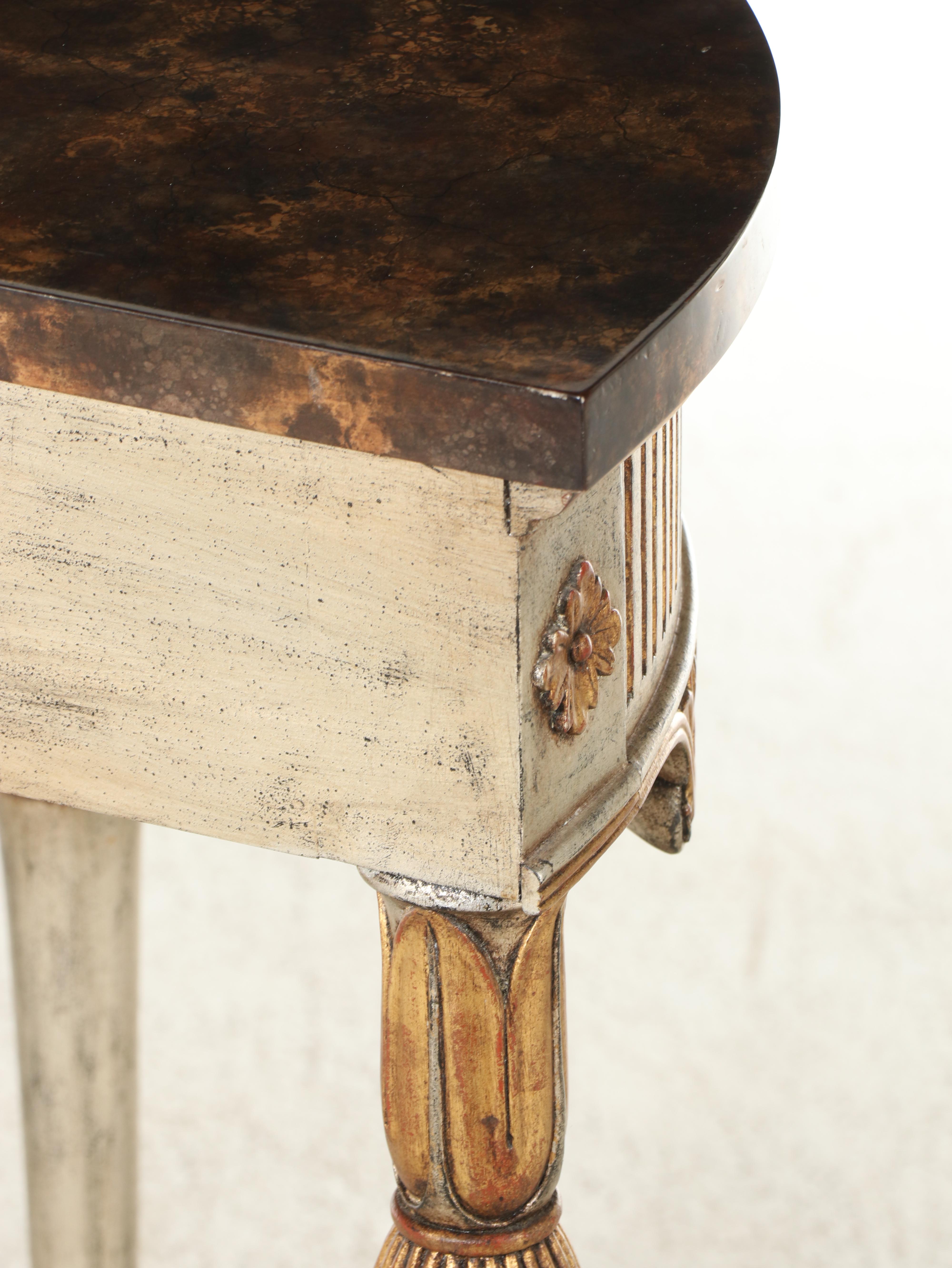Maitland-Smith Louis XVI Style Giltwood & Faux-Marble Demilune Console Table