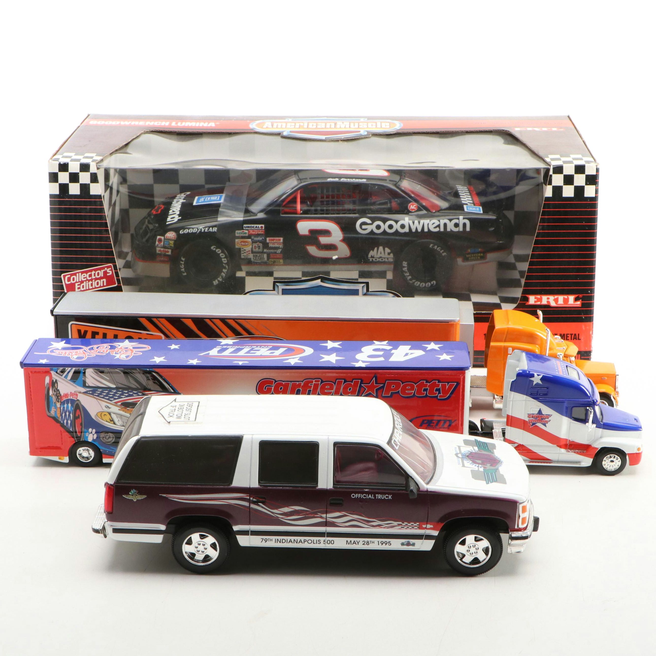 NASCAR #3 Diecast Model Car by Ertl with NASCAR Semi-Trucks and Chevy Suburban