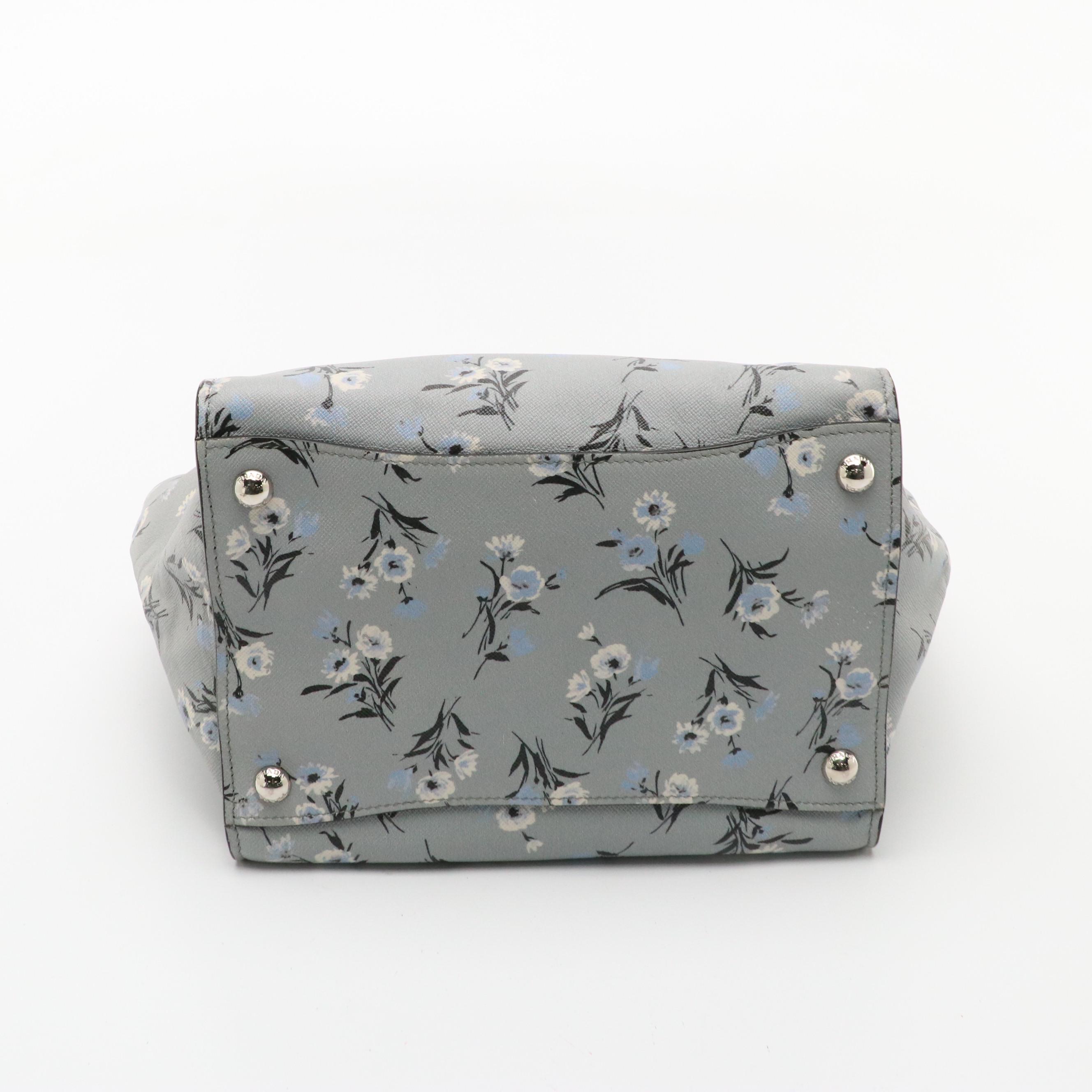 Prada Acciaio Floral Print Saffiano Leather Twin Pocket Two-Way Tote