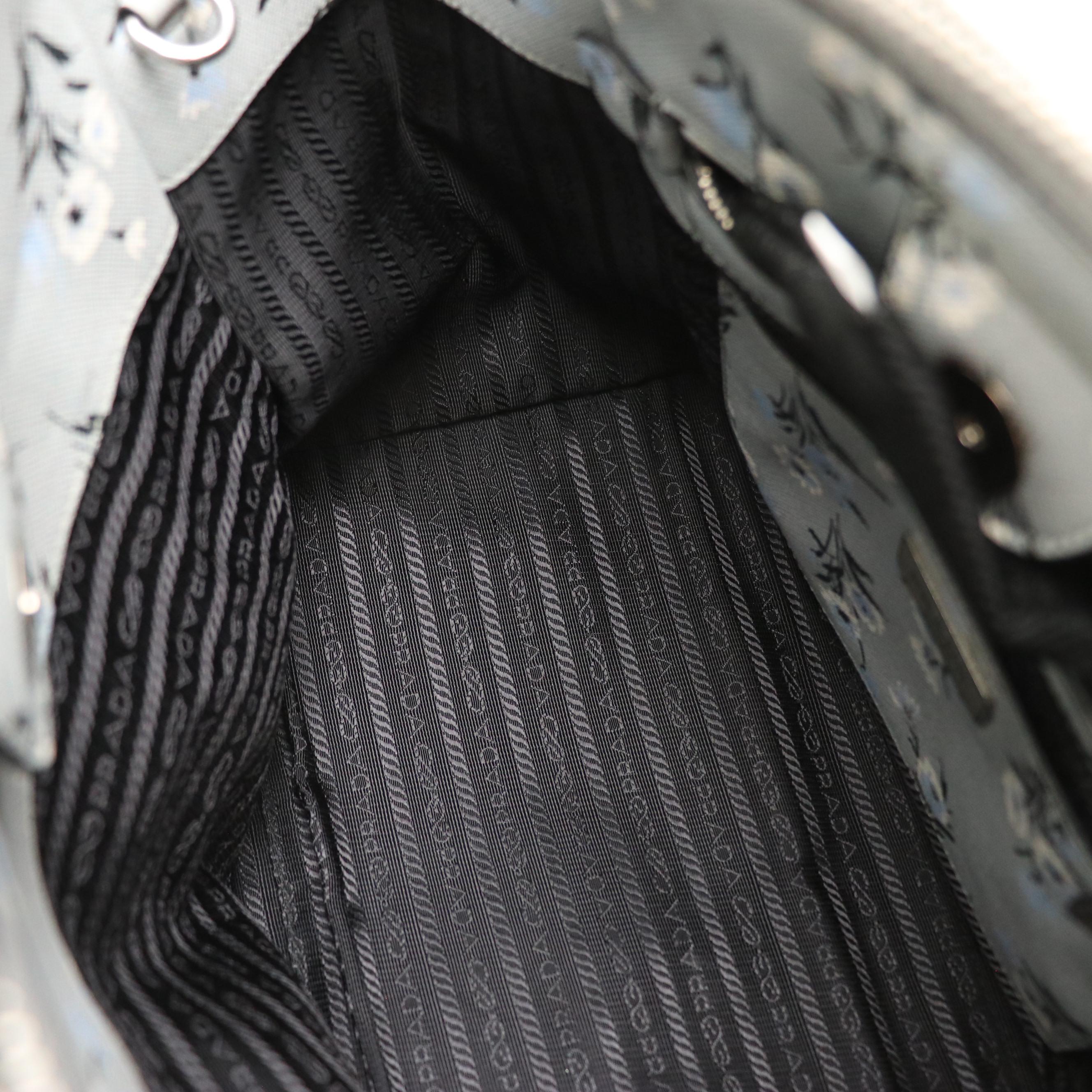 Prada Acciaio Floral Print Saffiano Leather Twin Pocket Two-Way Tote