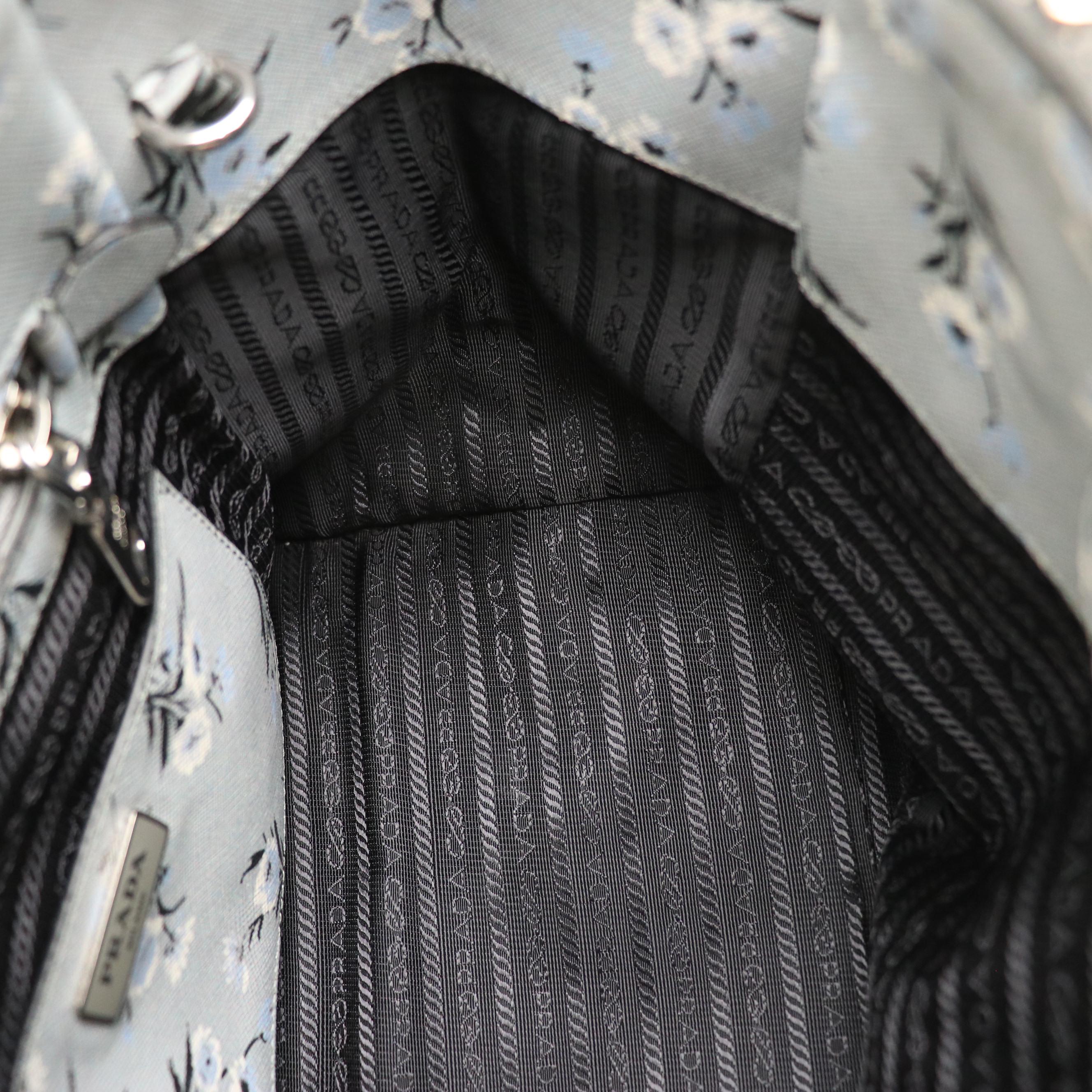 Prada Acciaio Floral Print Saffiano Leather Twin Pocket Two-Way Tote