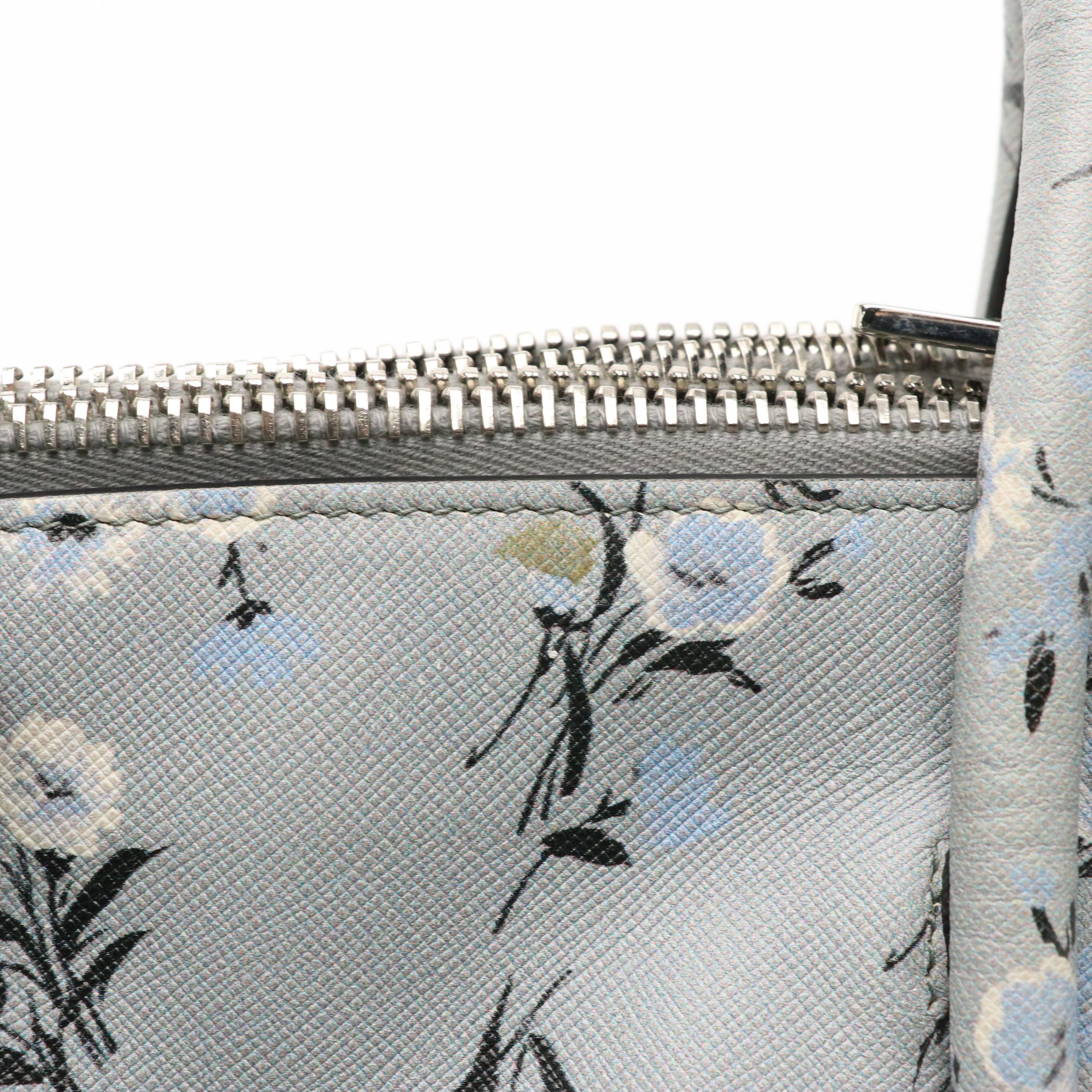 Prada Acciaio Floral Print Saffiano Leather Twin Pocket Two-Way Tote