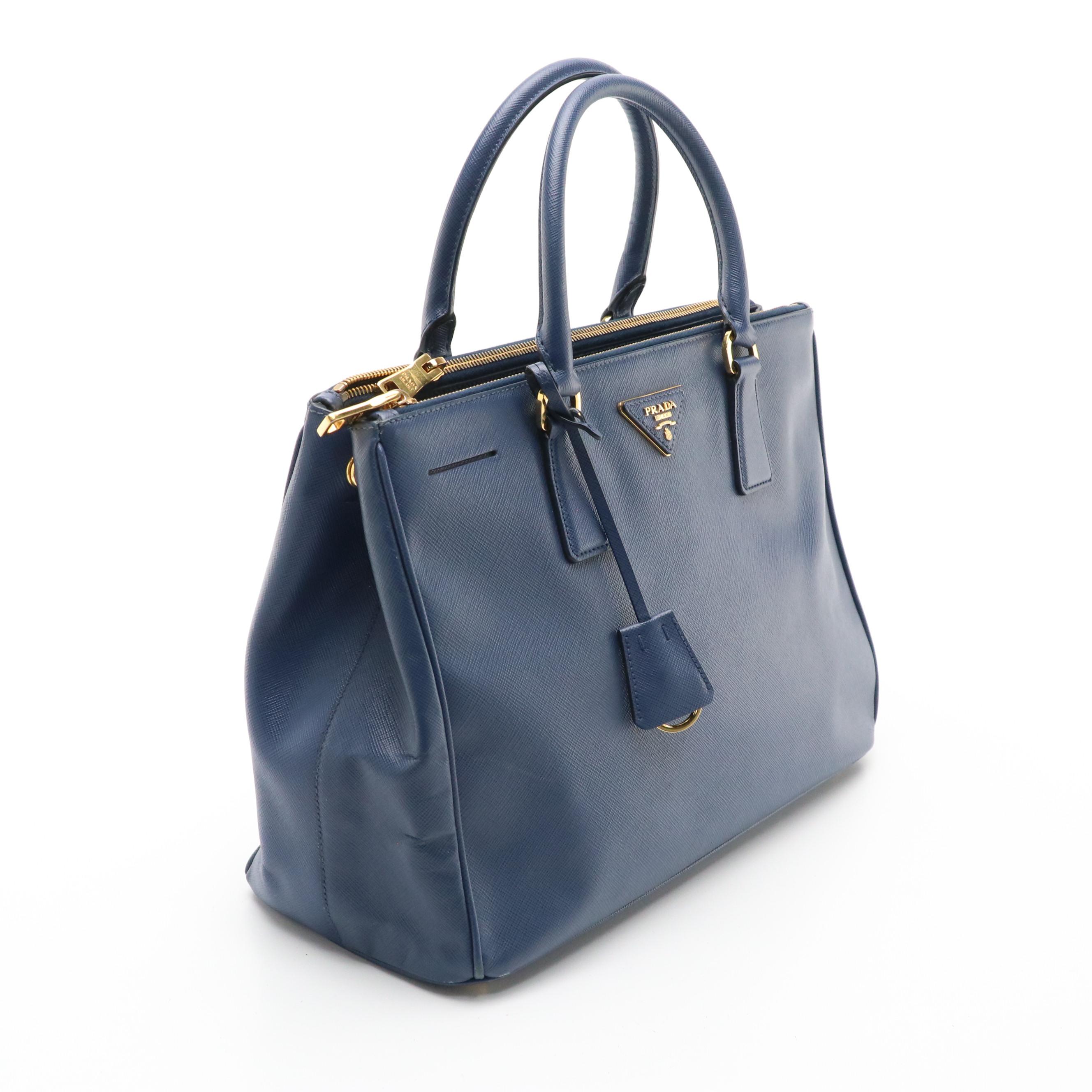 Prada Twin Zip Pocket Two-Way Tote in Royal Blue Saffiano Leather