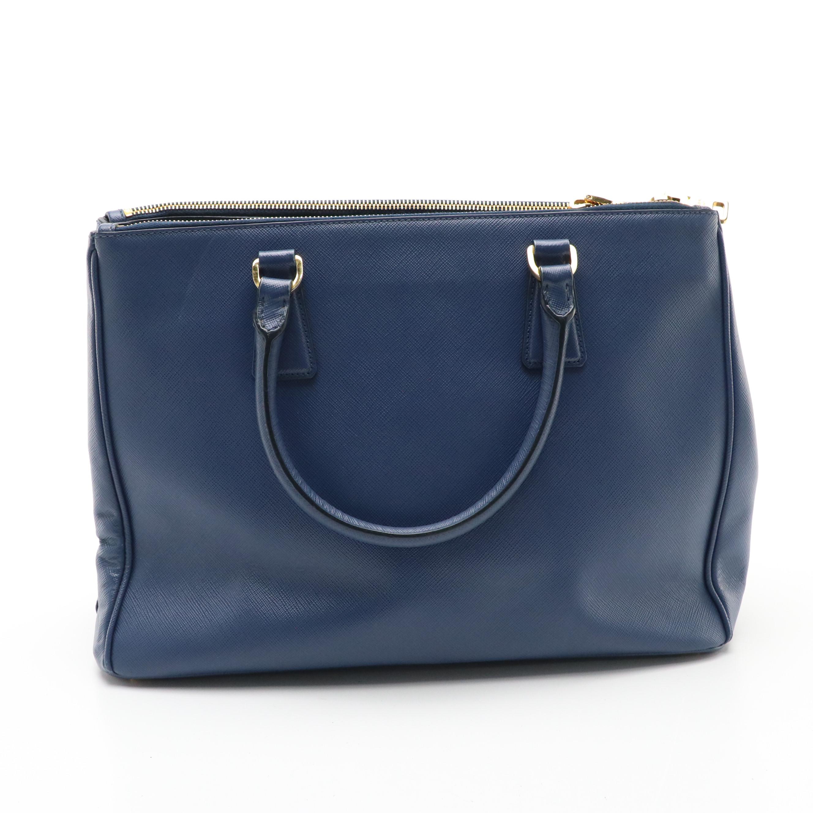 Prada Twin Zip Pocket Two-Way Tote in Royal Blue Saffiano Leather