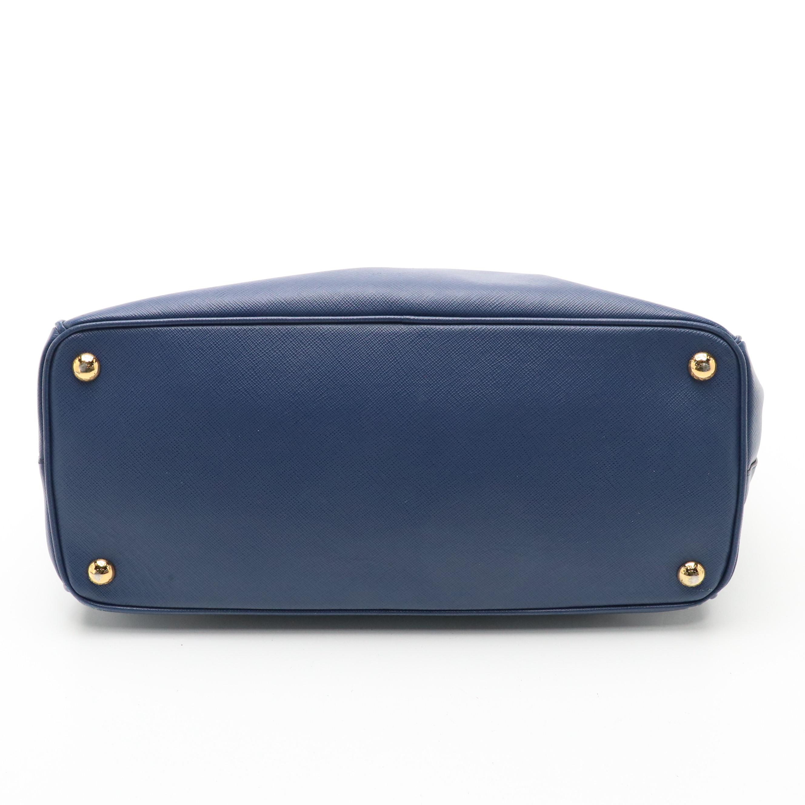 Prada Twin Zip Pocket Two-Way Tote in Royal Blue Saffiano Leather