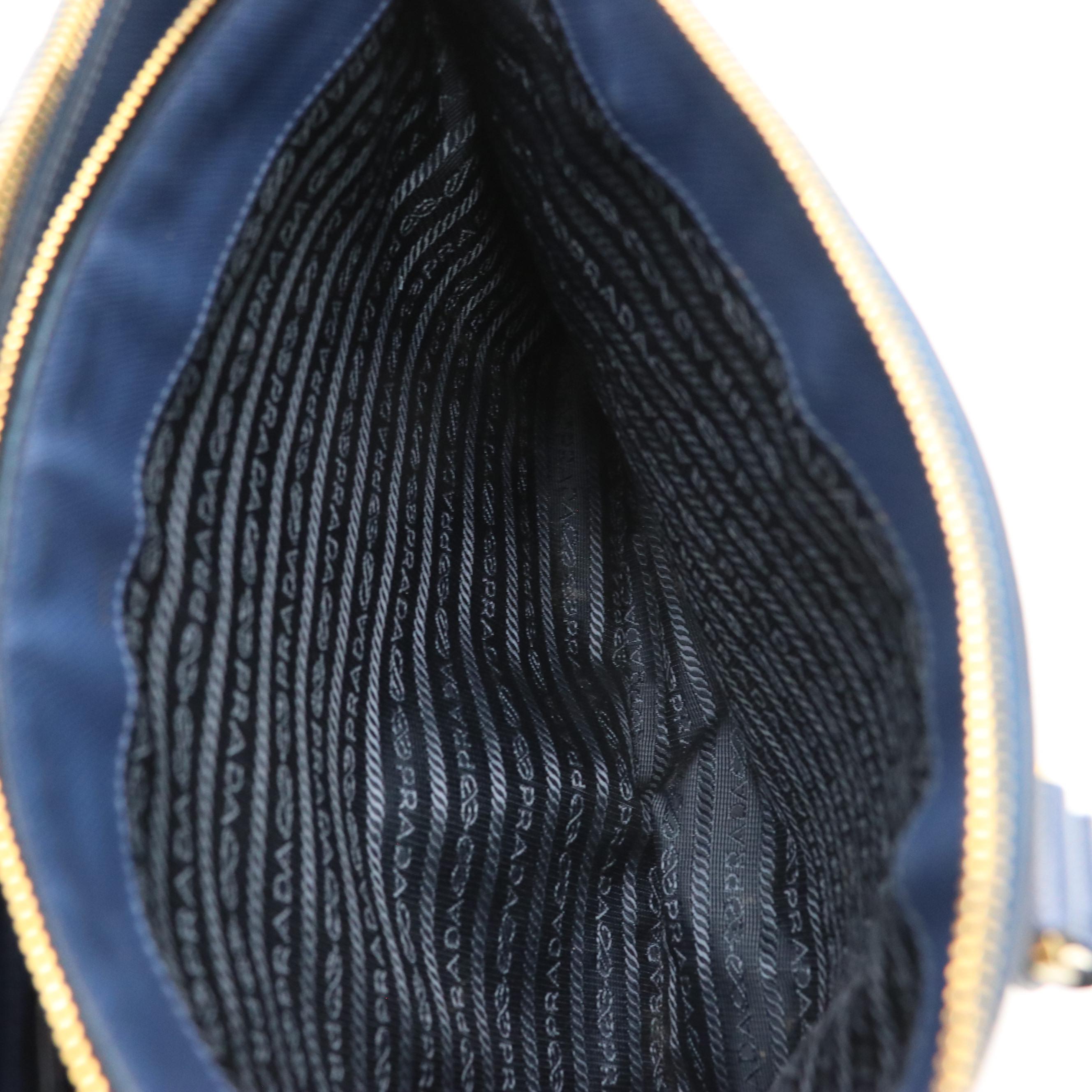 Prada Twin Zip Pocket Two-Way Tote in Royal Blue Saffiano Leather