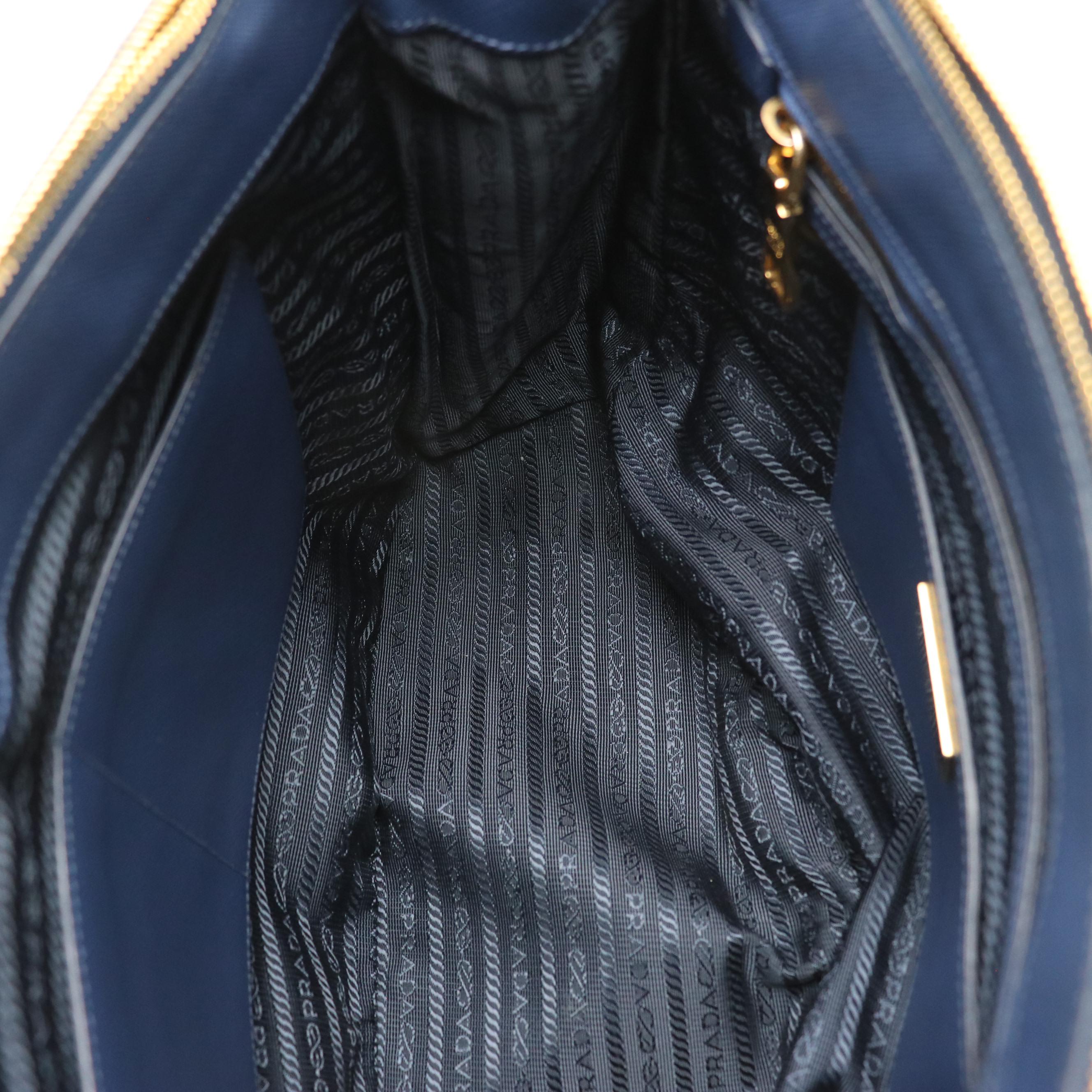 Prada Twin Zip Pocket Two-Way Tote in Royal Blue Saffiano Leather