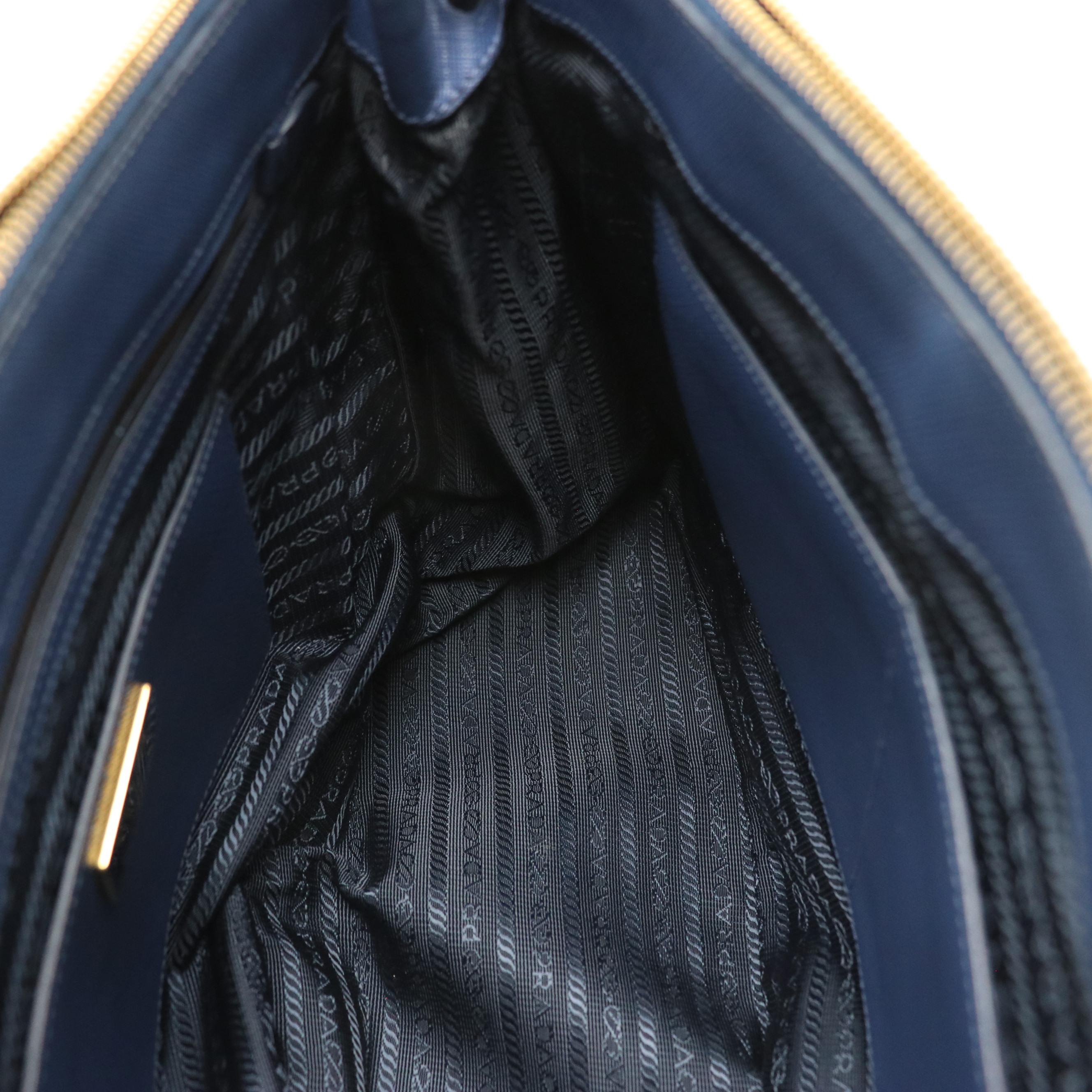 Prada Twin Zip Pocket Two-Way Tote in Royal Blue Saffiano Leather