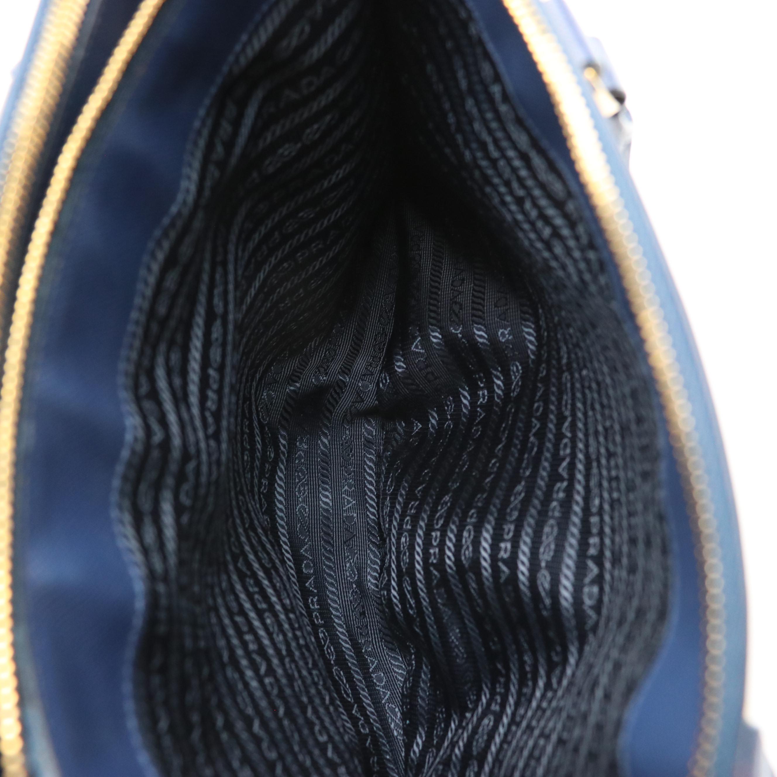 Prada Twin Zip Pocket Two-Way Tote in Royal Blue Saffiano Leather