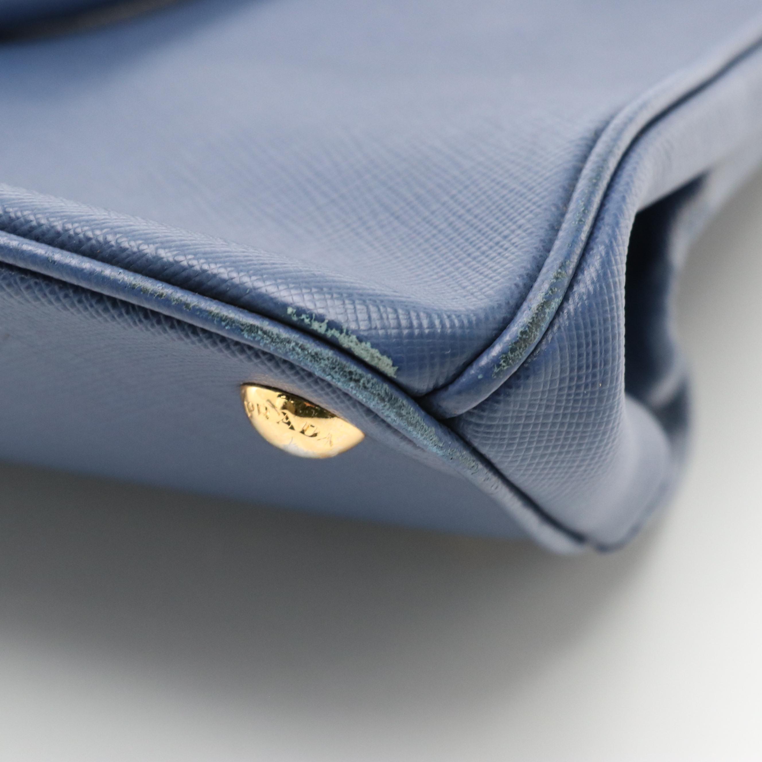 Prada Twin Zip Pocket Two-Way Tote in Royal Blue Saffiano Leather