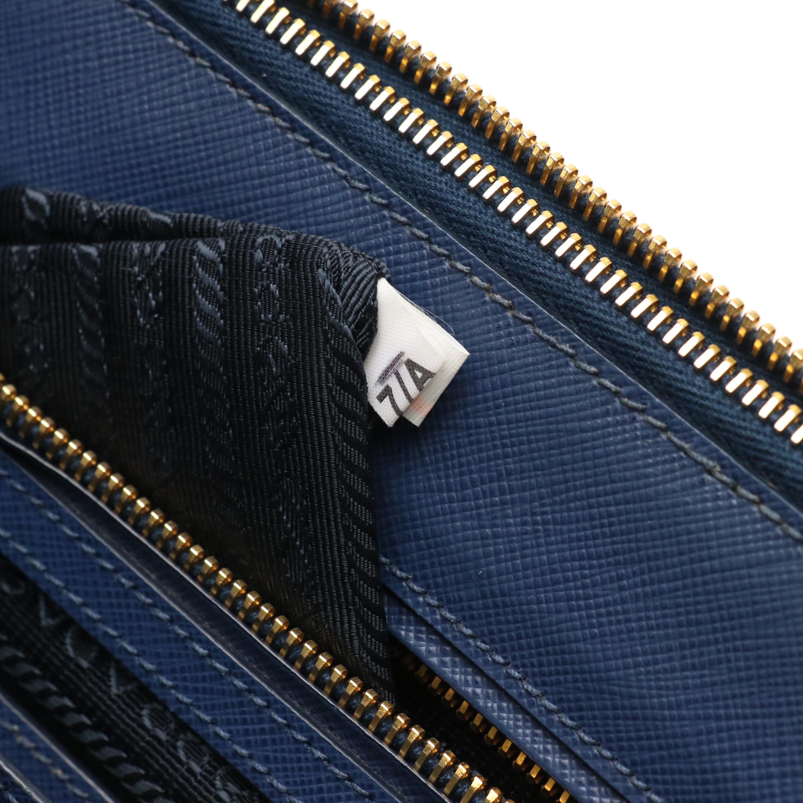 Prada Twin Zip Pocket Two-Way Tote in Royal Blue Saffiano Leather