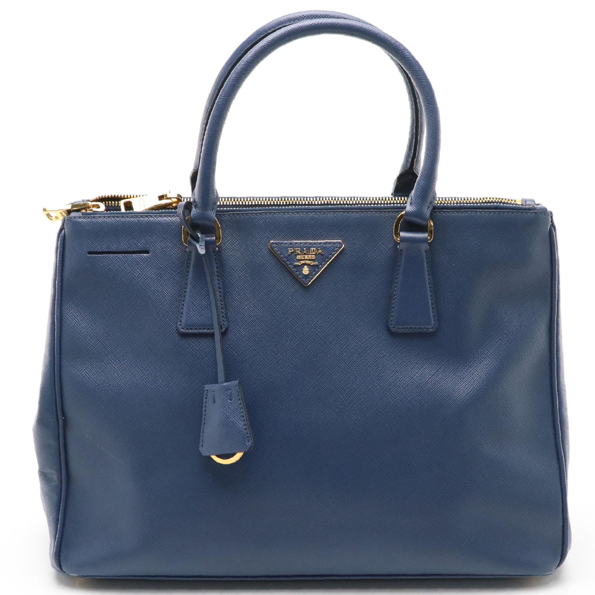 Prada Twin Zip Pocket Two-Way Tote in Royal Blue Saffiano Leather