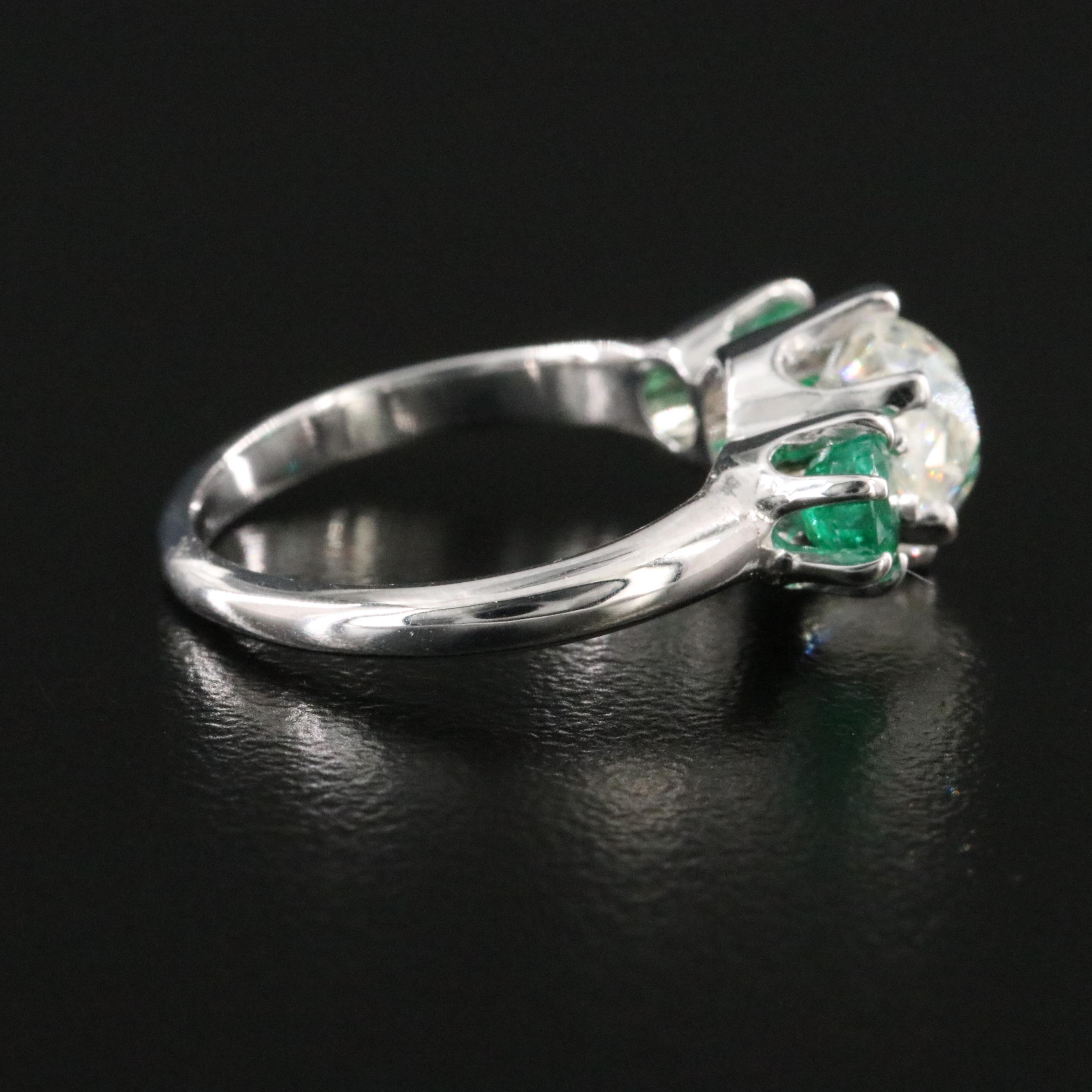 Antique 14K 1.68 CT Diamond and Emerald Ring with GIA eReport