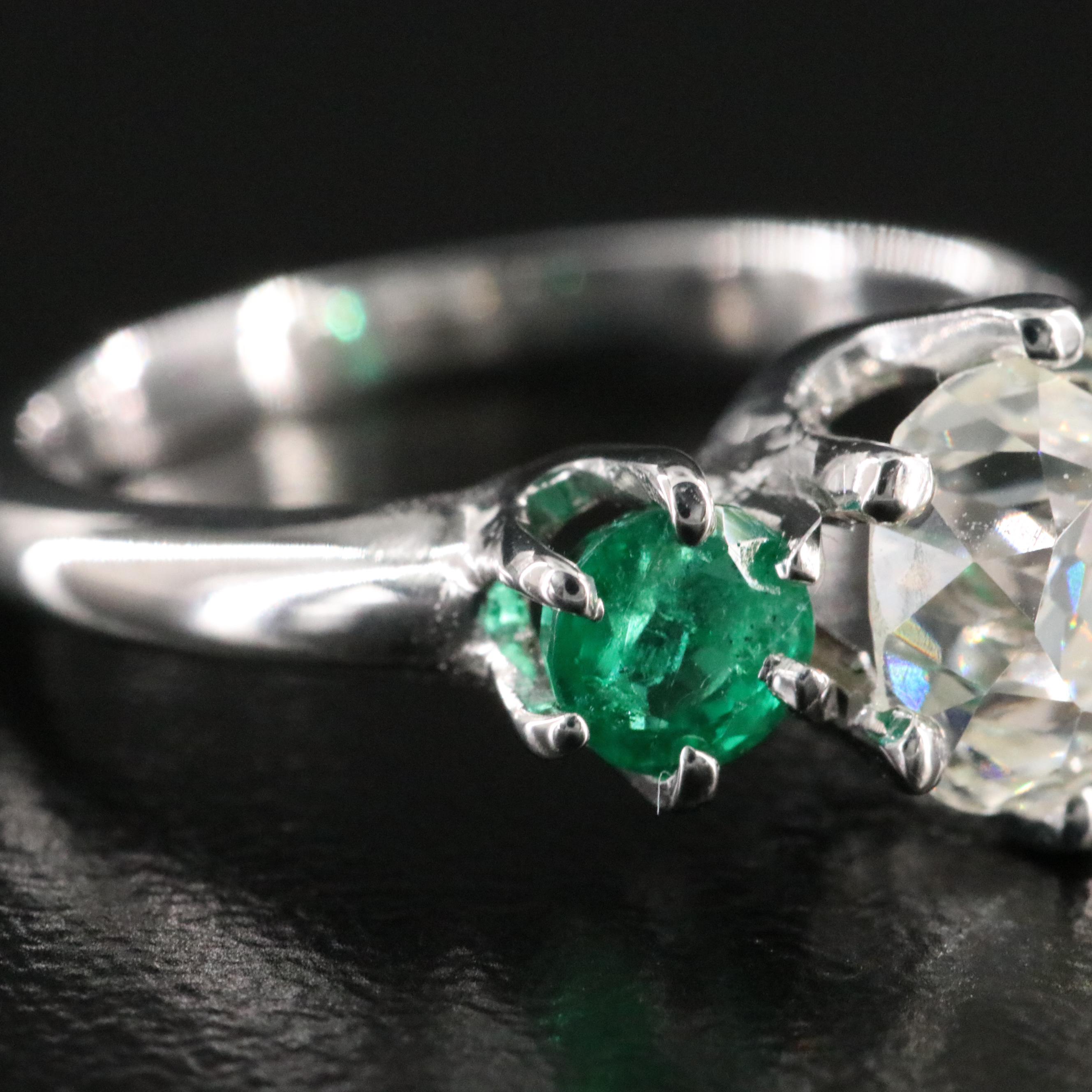 Antique 14K 1.68 CT Diamond and Emerald Ring with GIA eReport
