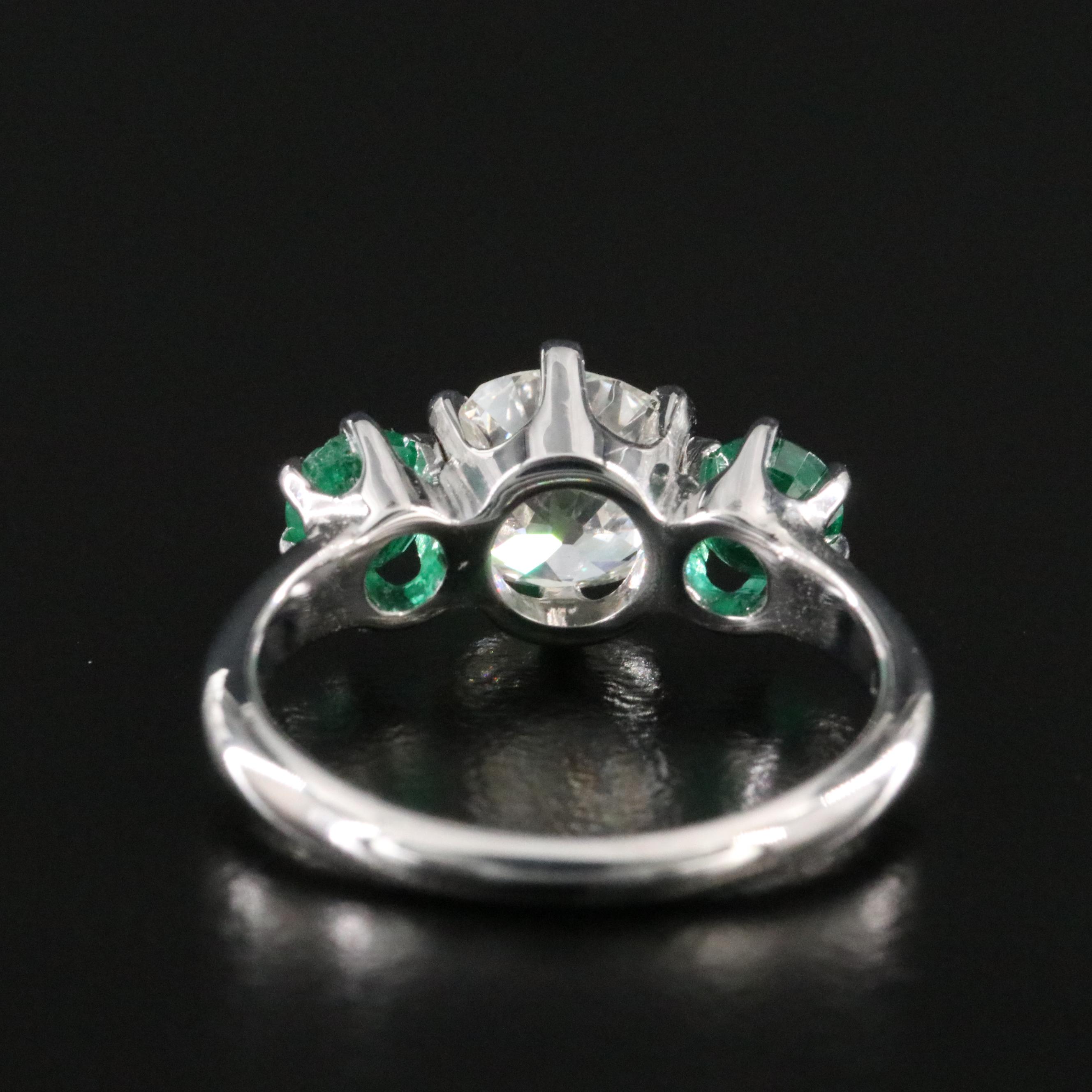 Antique 14K 1.68 CT Diamond and Emerald Ring with GIA eReport