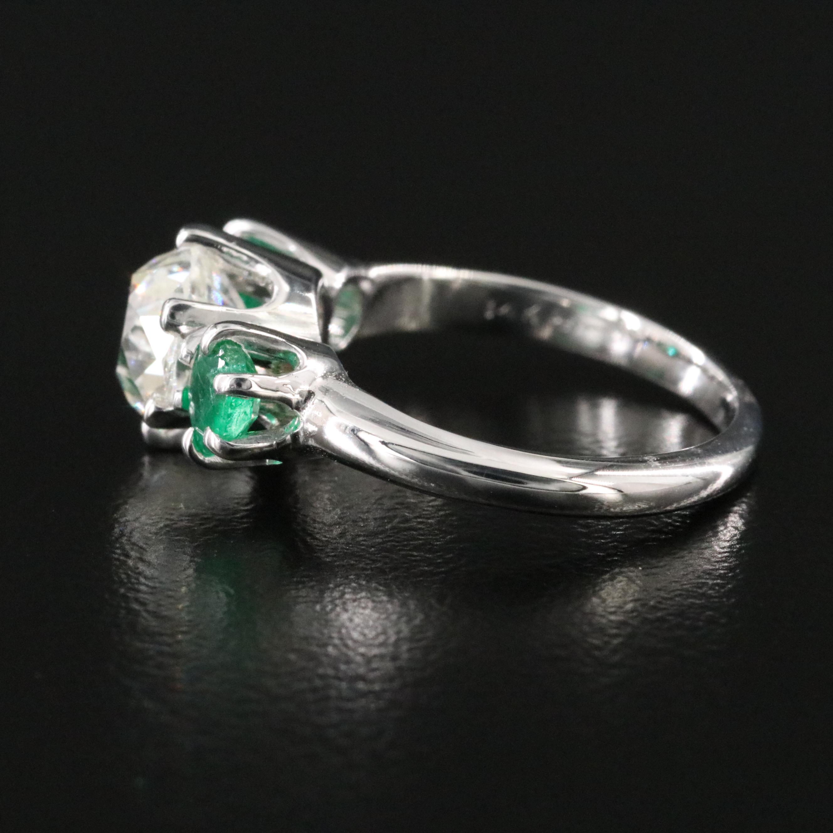 Antique 14K 1.68 CT Diamond and Emerald Ring with GIA eReport