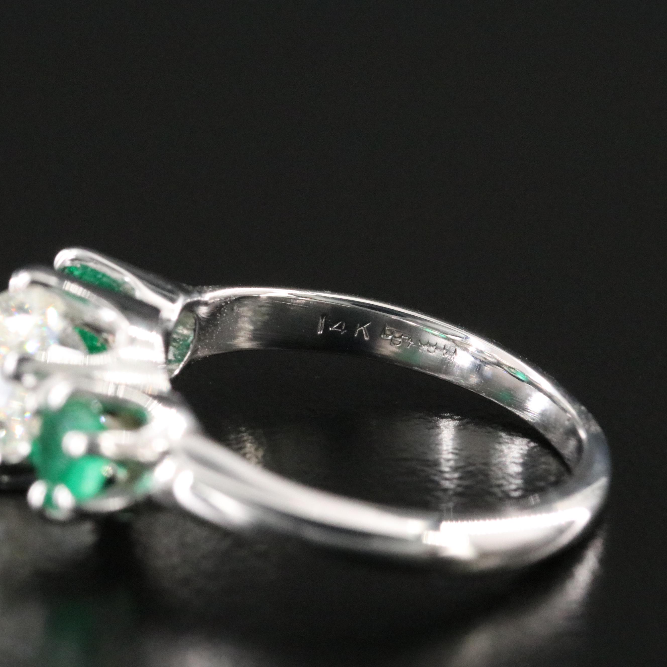 Antique 14K 1.68 CT Diamond and Emerald Ring with GIA eReport