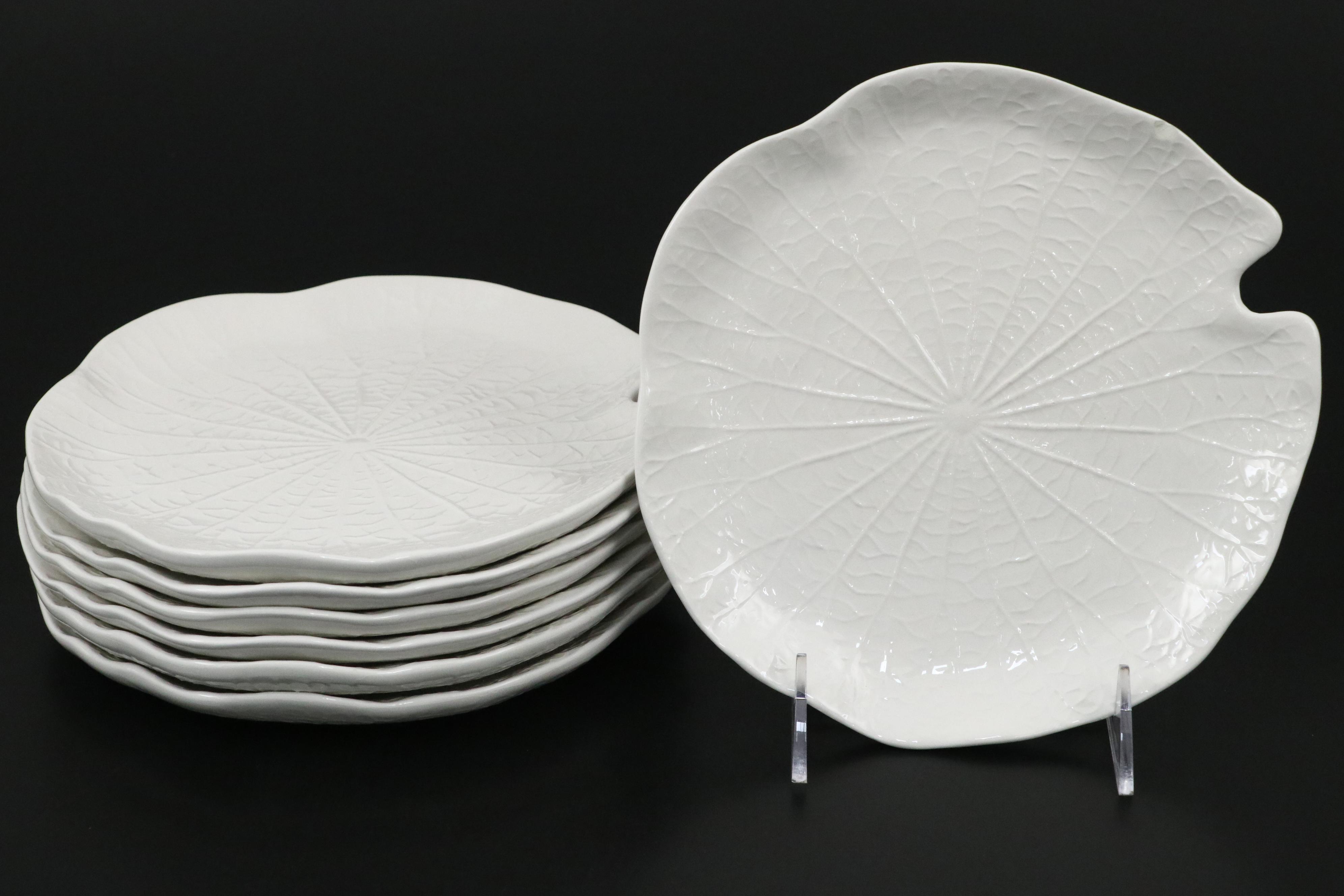 Tiffany & Co. Embossed Bisque Tulip Pitcher with Frog Pitcher and Lilypad Plates