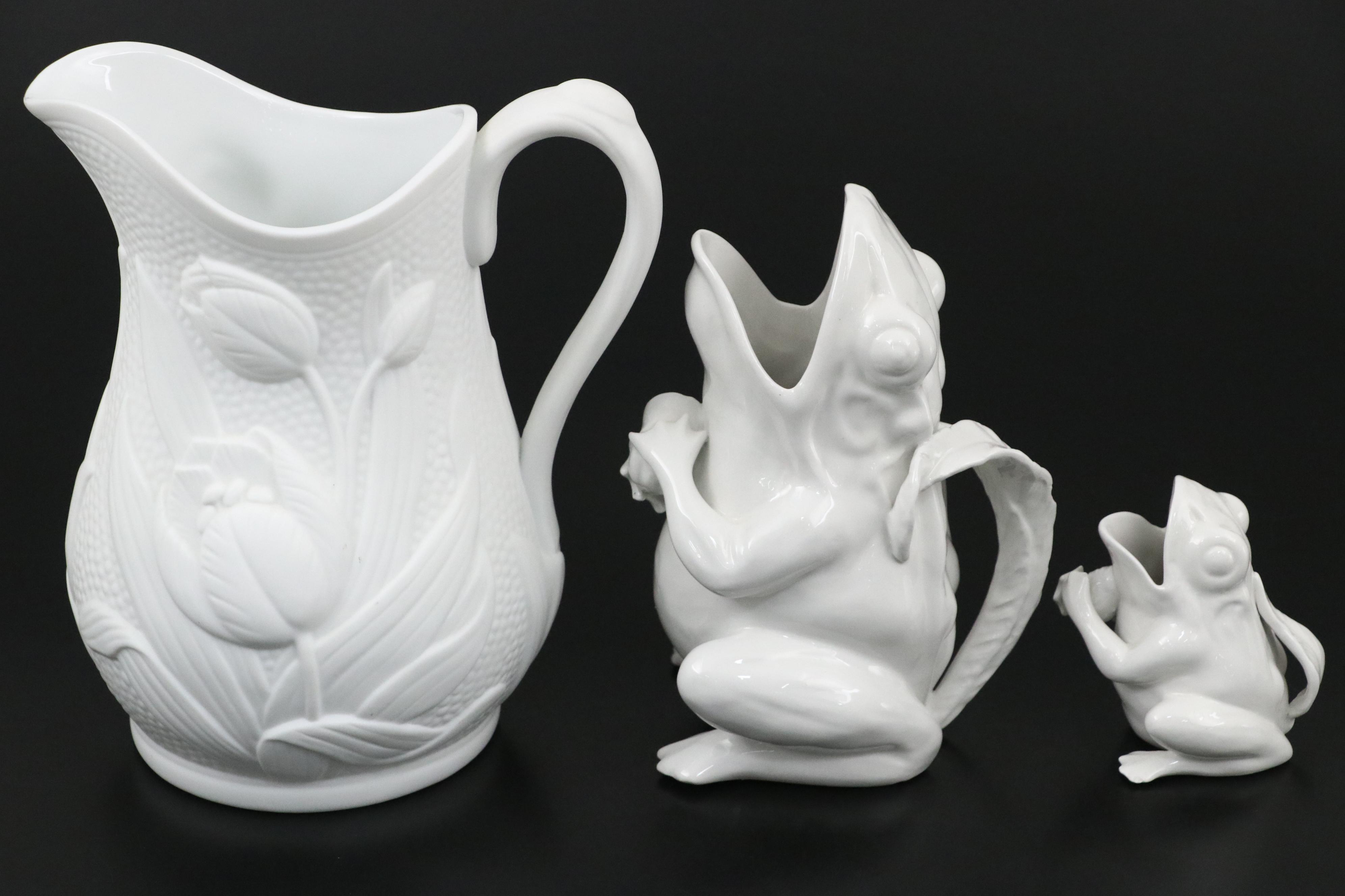 Tiffany & Co. Embossed Bisque Tulip Pitcher with Frog Pitcher and Lilypad Plates