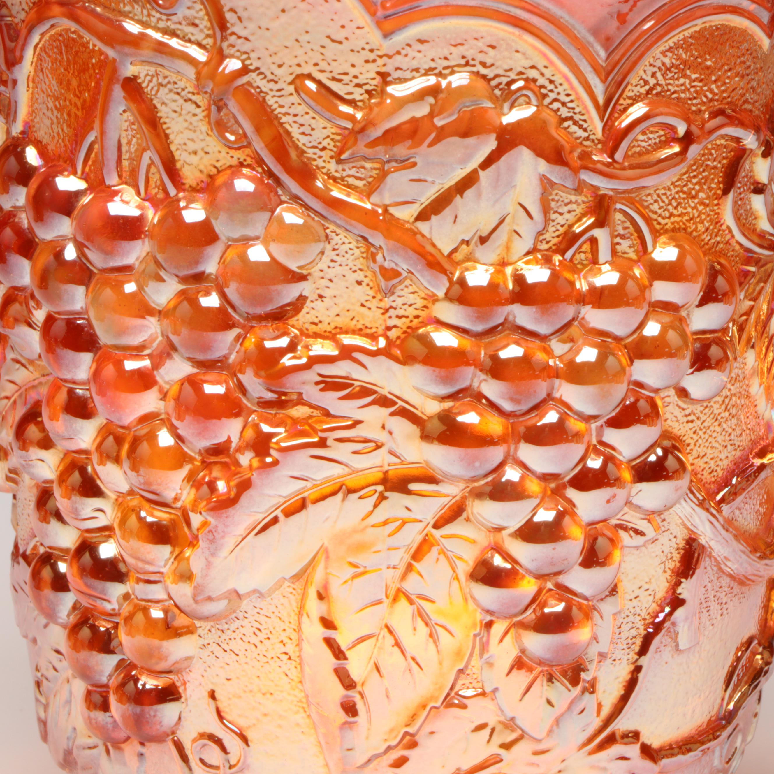 Imperial Marigold Grape Carnival Glass Pitcher and Glasses