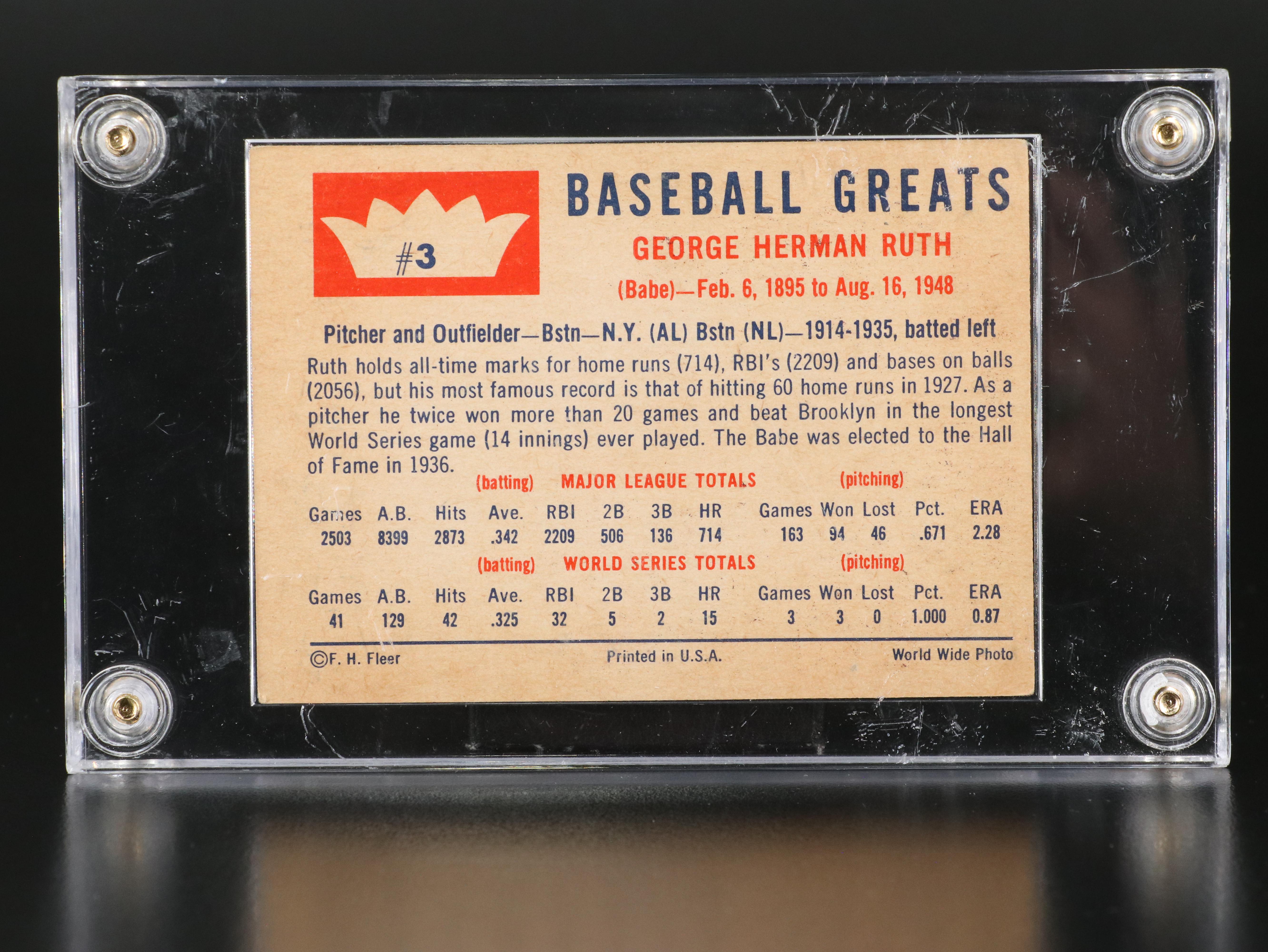 1960 Fleer Babe Ruth New York Yankees Baseball Card