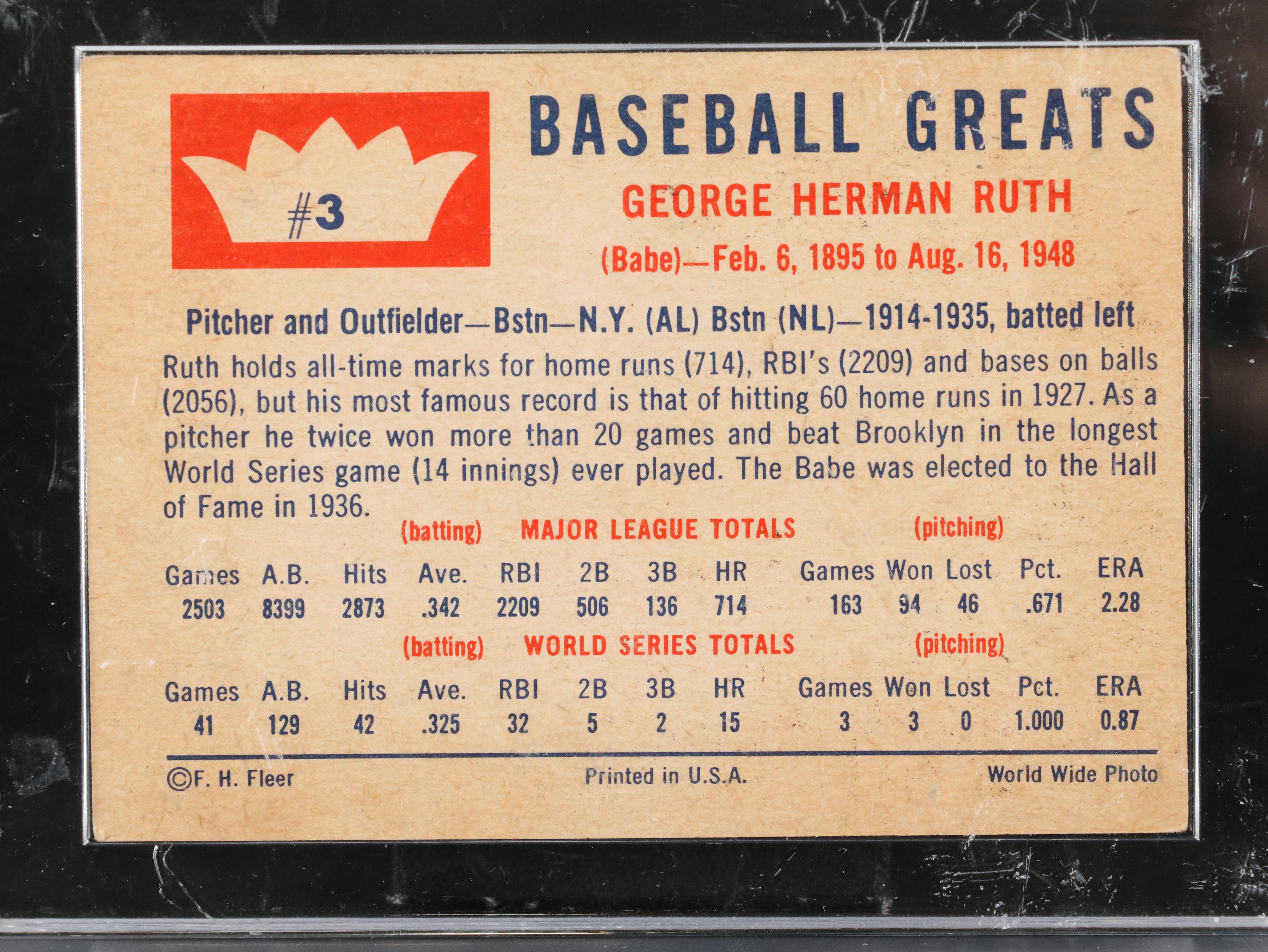 1960 Fleer Babe Ruth New York Yankees Baseball Card