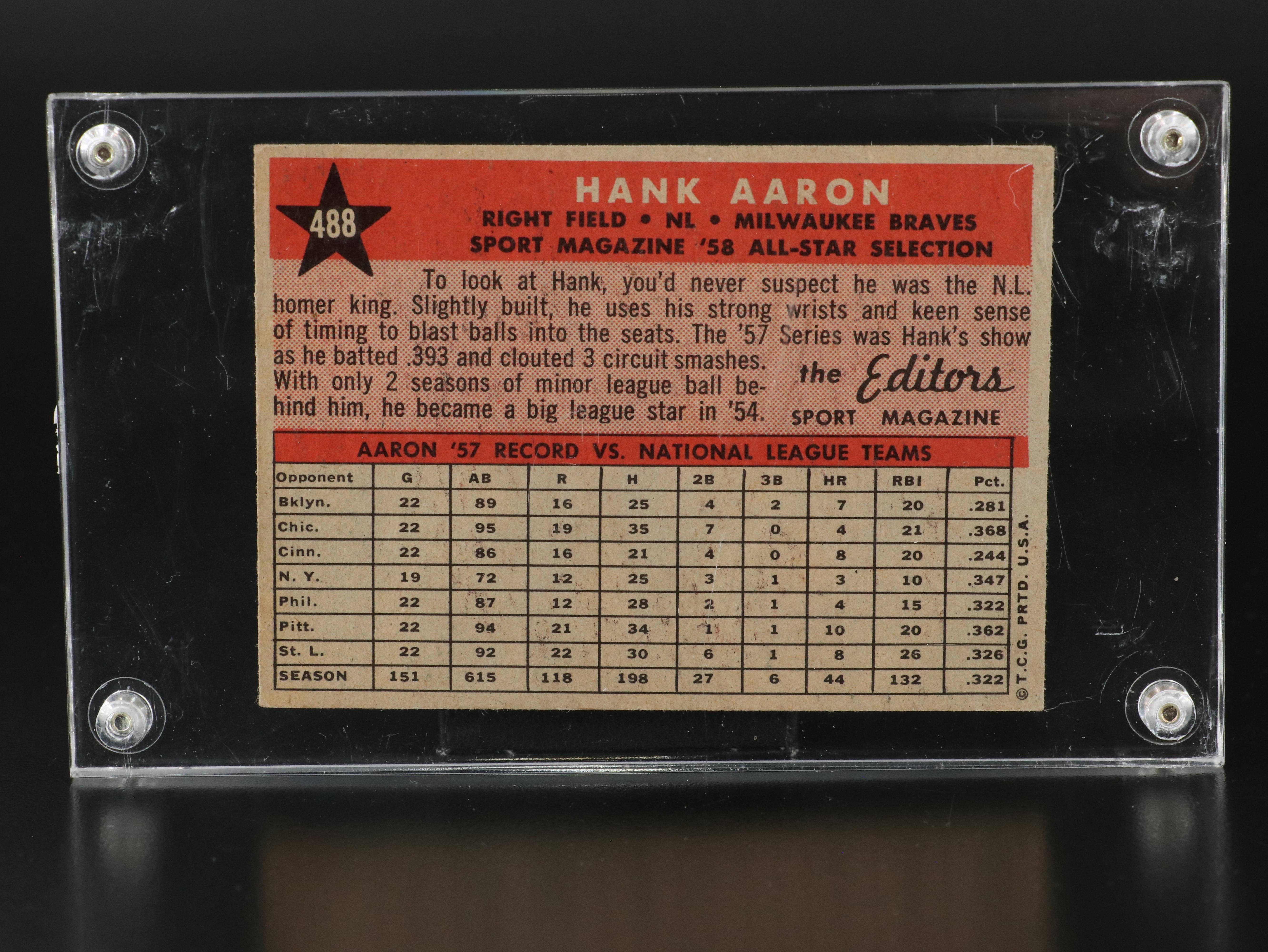 1958 Topps Hank Aaron Sport Magazine All-Star Baseball Card