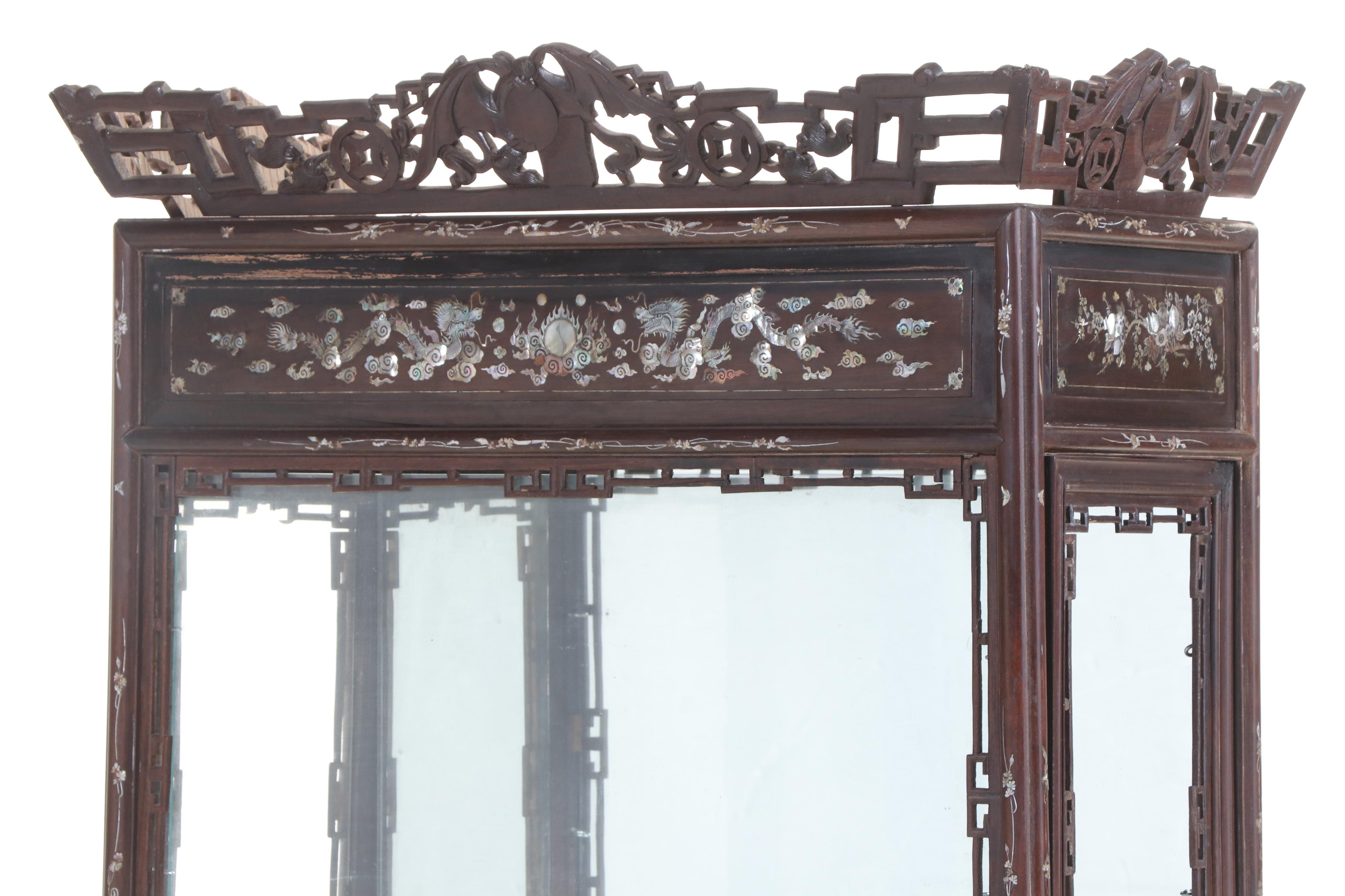 Chinese Carved Rosewood Display Cabinet with Mother-of-Pearl and Abalone Inlay