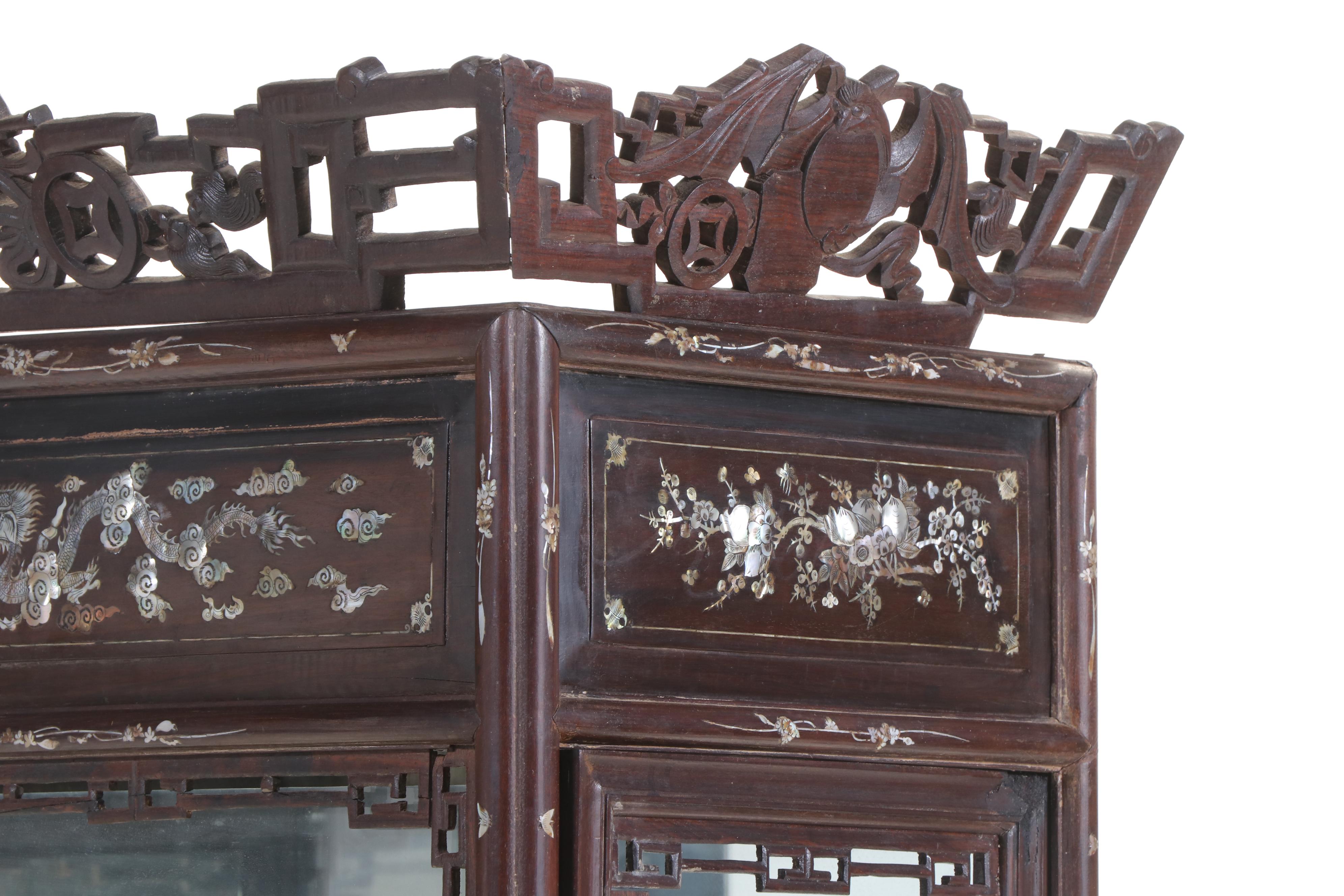 Chinese Carved Rosewood Display Cabinet with Mother-of-Pearl and Abalone Inlay