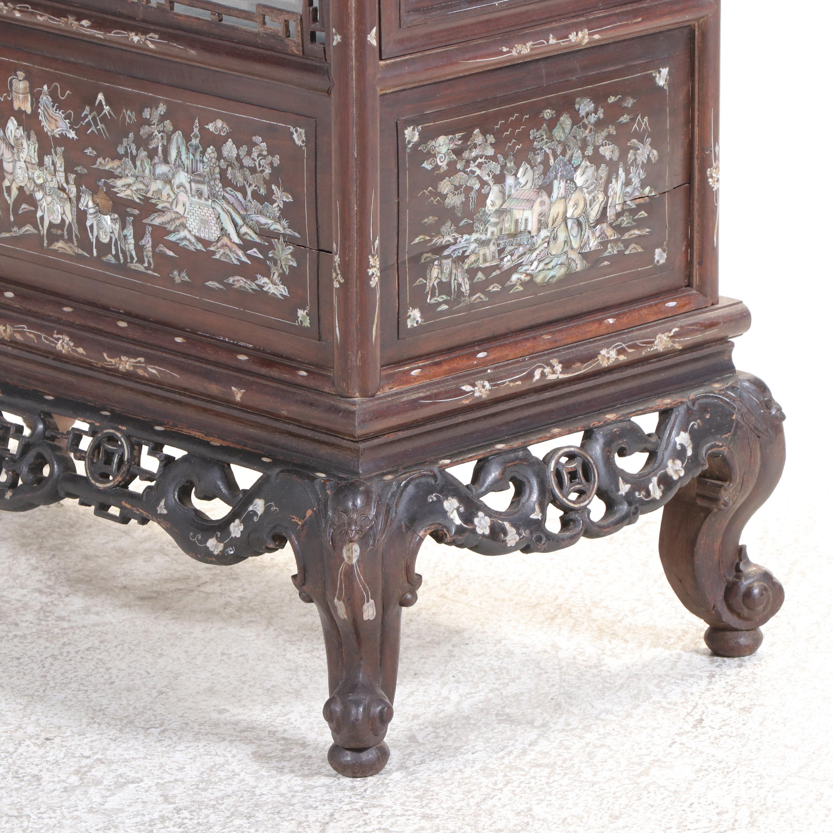 Chinese Carved Rosewood Display Cabinet with Mother-of-Pearl and Abalone Inlay