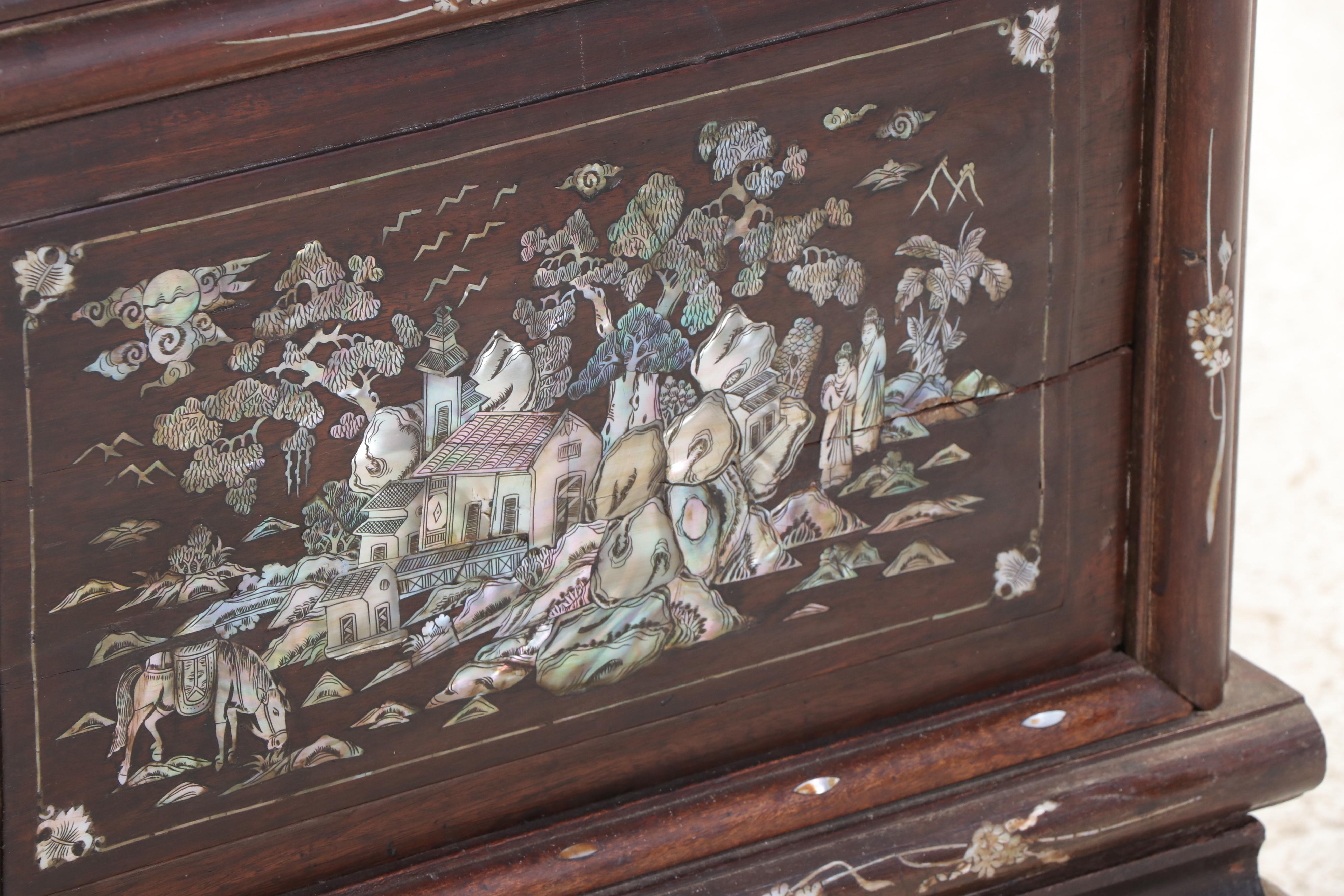 Chinese Carved Rosewood Display Cabinet with Mother-of-Pearl and Abalone Inlay