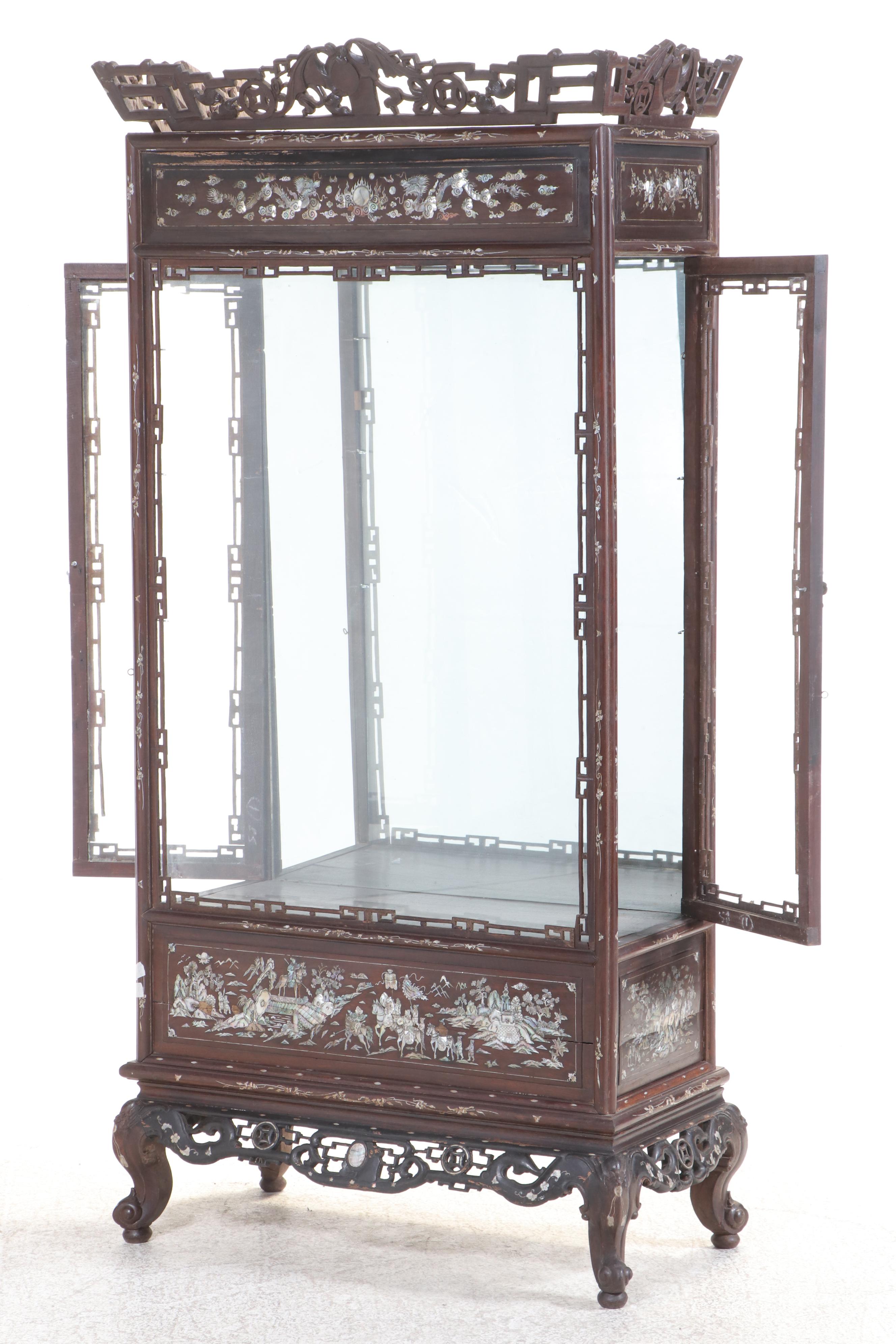 Chinese Carved Rosewood Display Cabinet with Mother-of-Pearl and Abalone Inlay