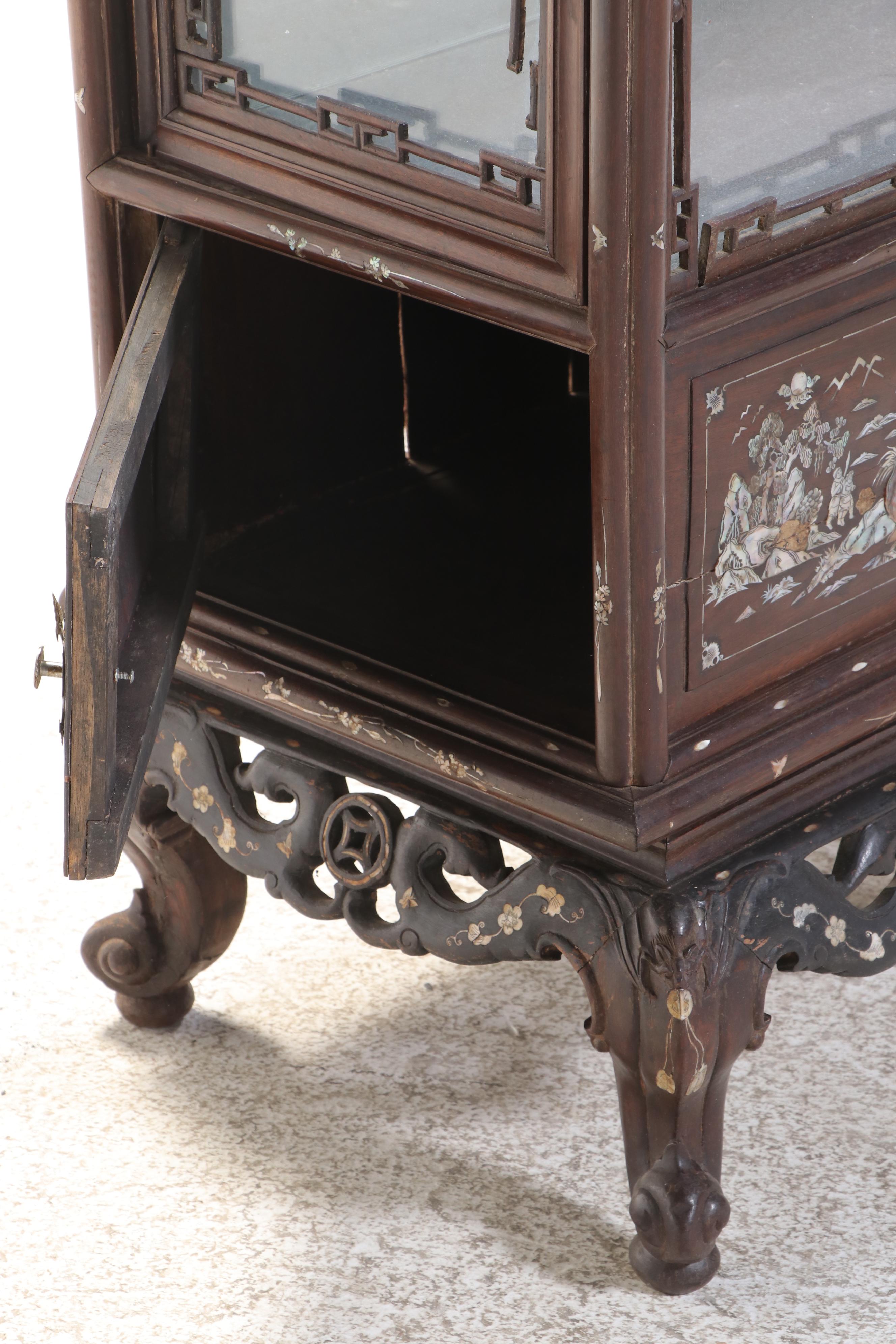 Chinese Carved Rosewood Display Cabinet with Mother-of-Pearl and Abalone Inlay