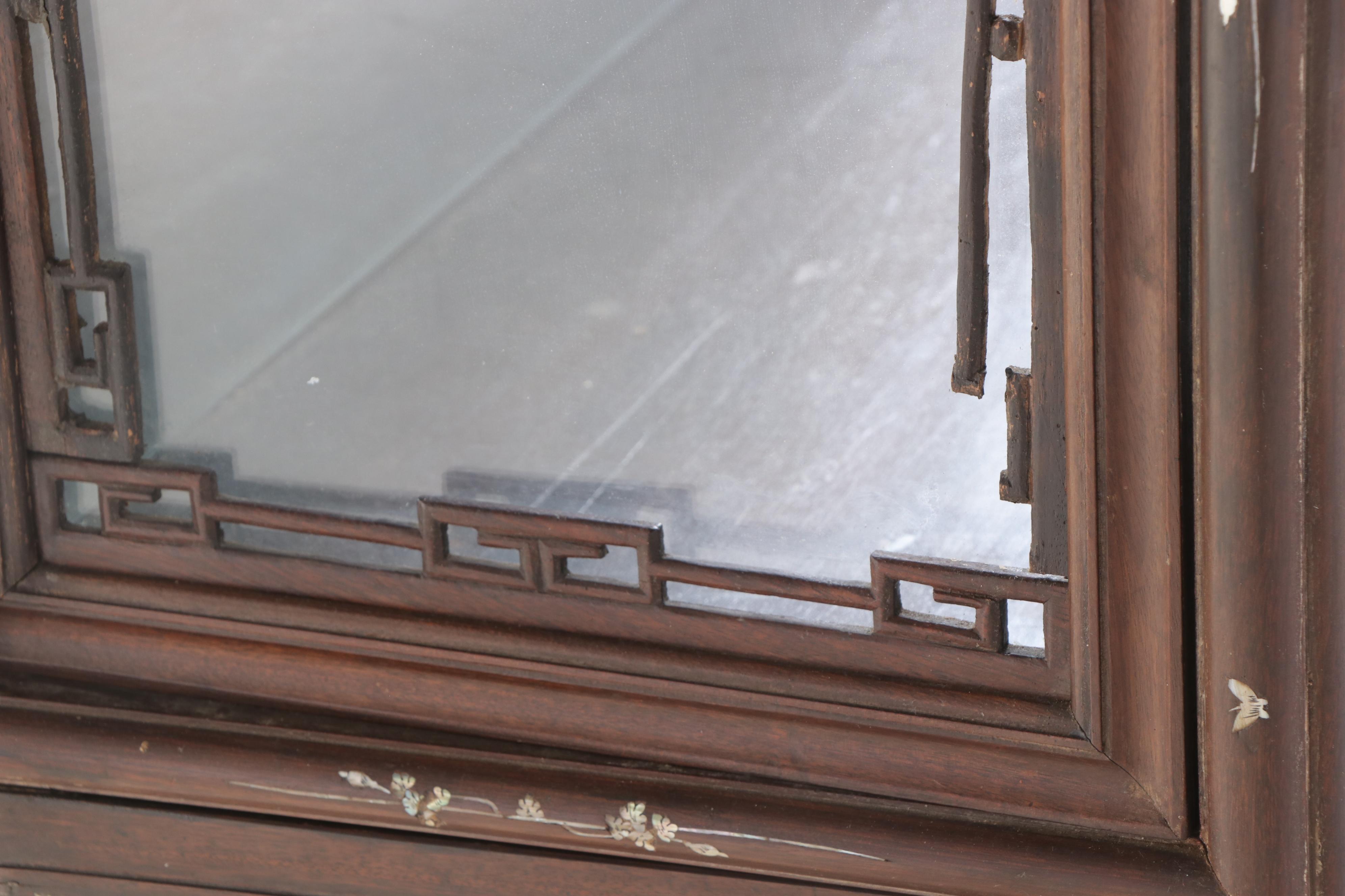 Chinese Carved Rosewood Display Cabinet with Mother-of-Pearl and Abalone Inlay