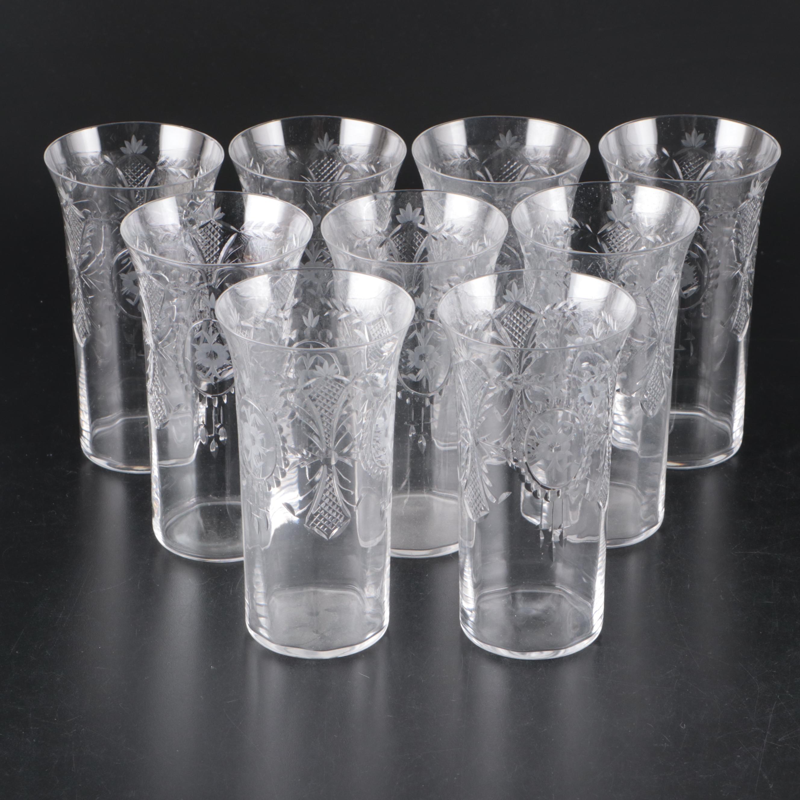 Victorian Style Etched and Cut Glass Tumblers, 20th Century