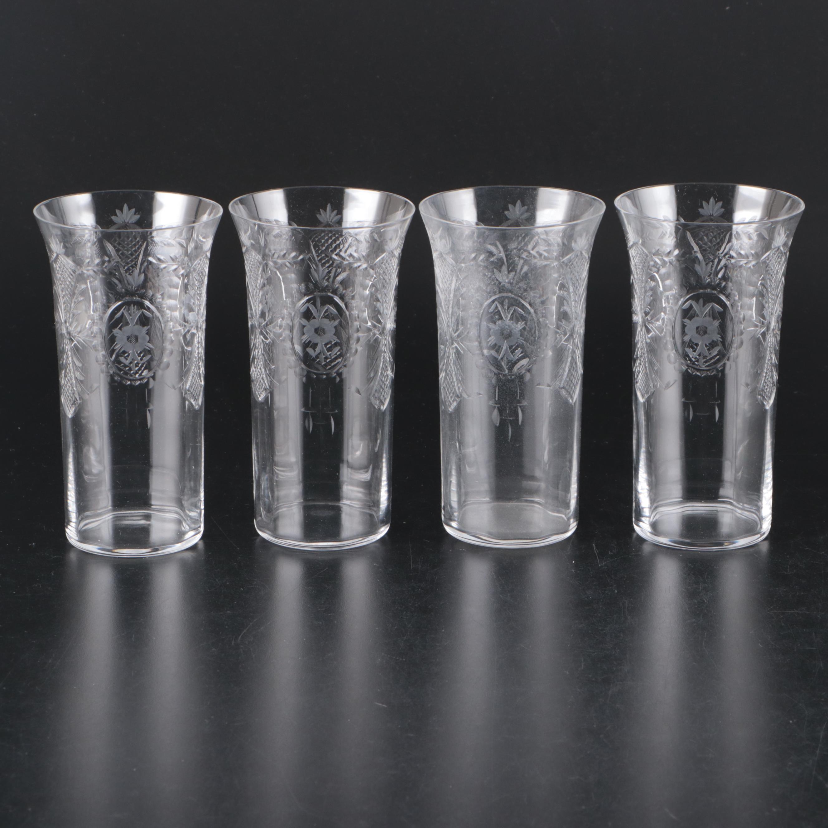 Victorian Style Etched and Cut Glass Tumblers, 20th Century