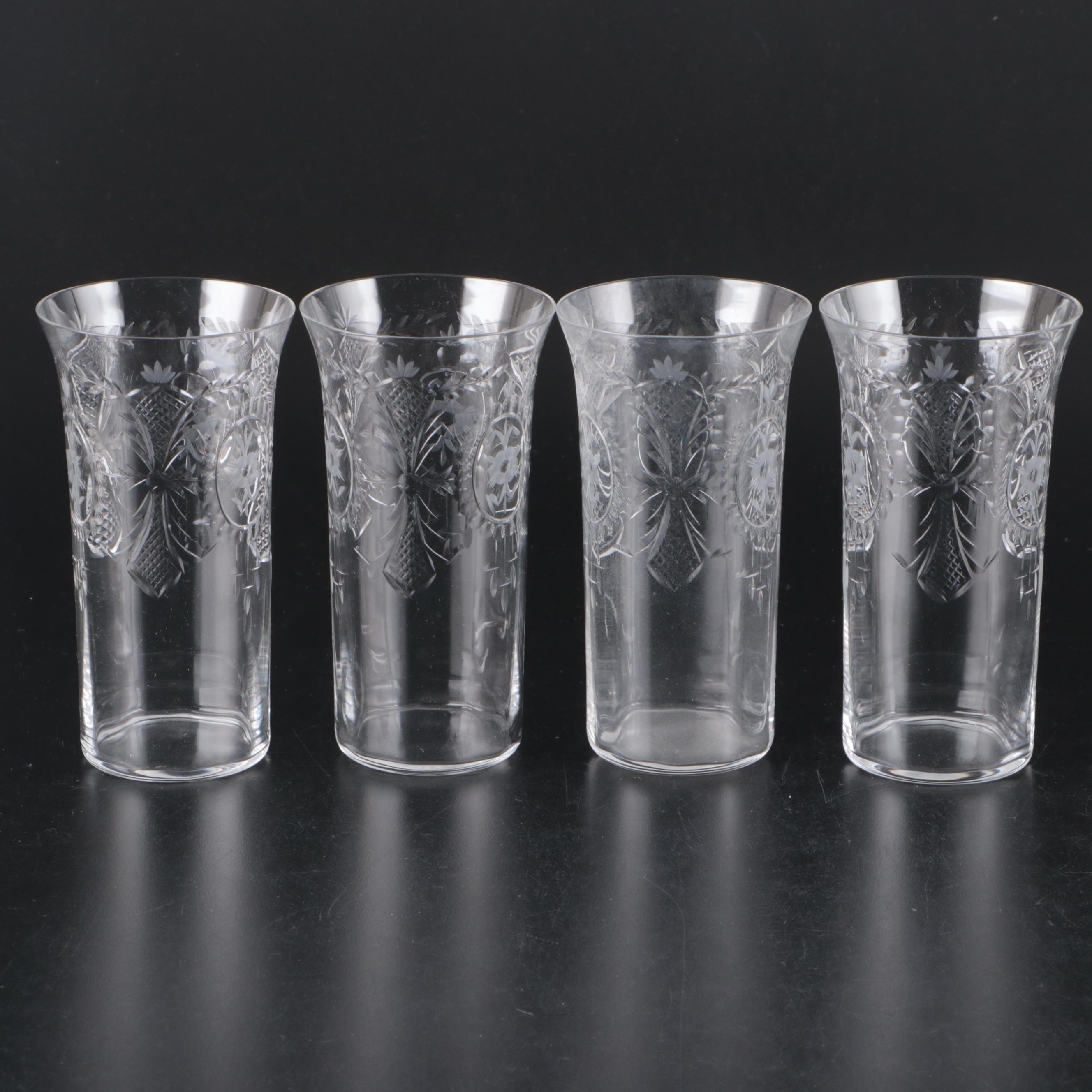 Victorian Style Etched and Cut Glass Tumblers, 20th Century