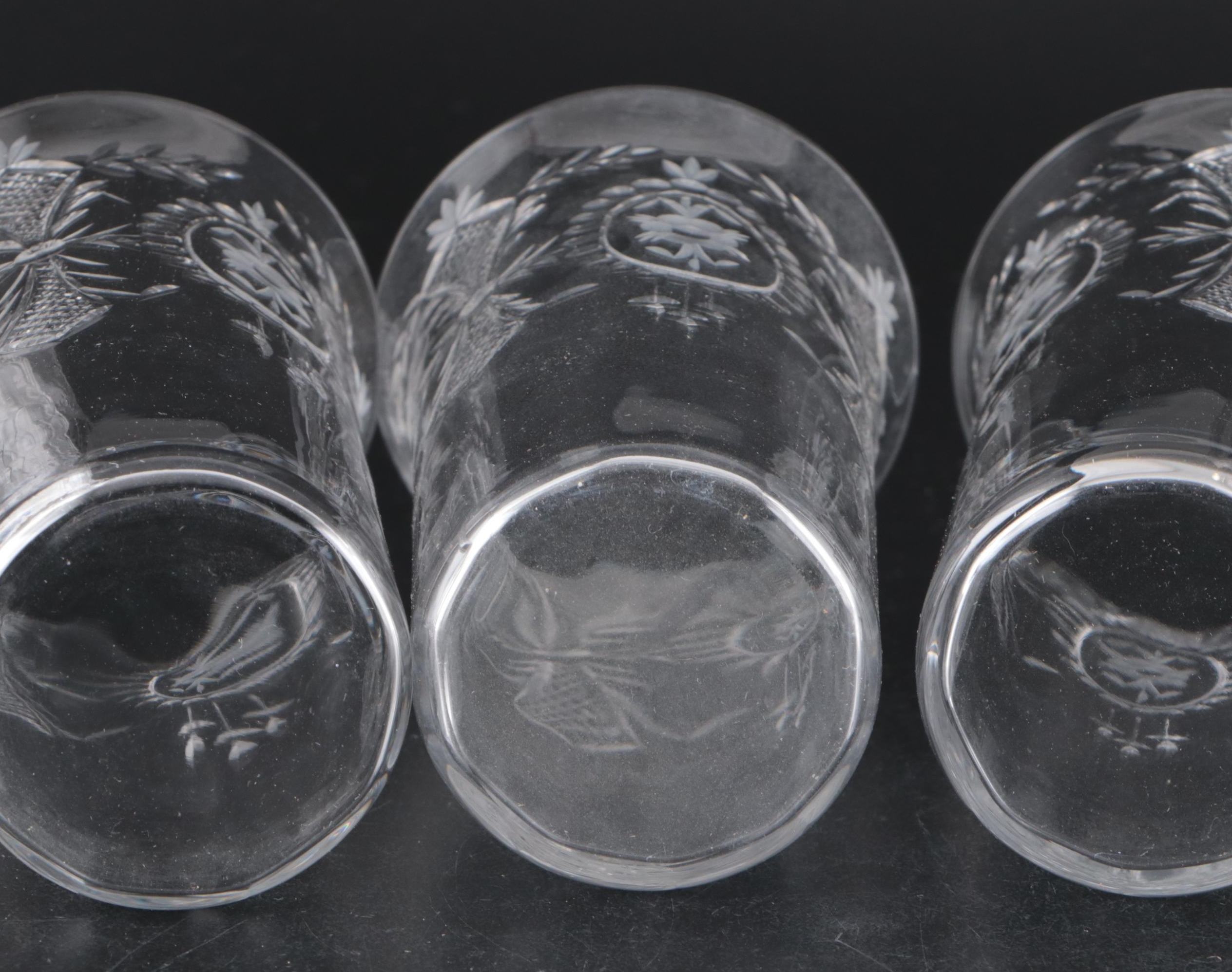 Victorian Style Etched and Cut Glass Tumblers, 20th Century
