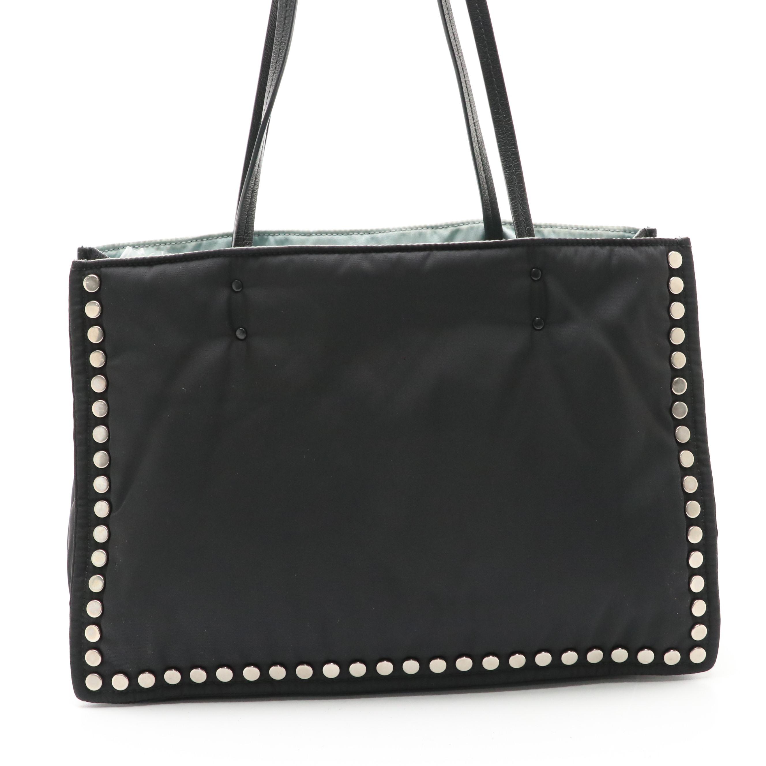 Prada Etiquette Tote in Studded-Padded Tessuto Nylon and Leather Trim