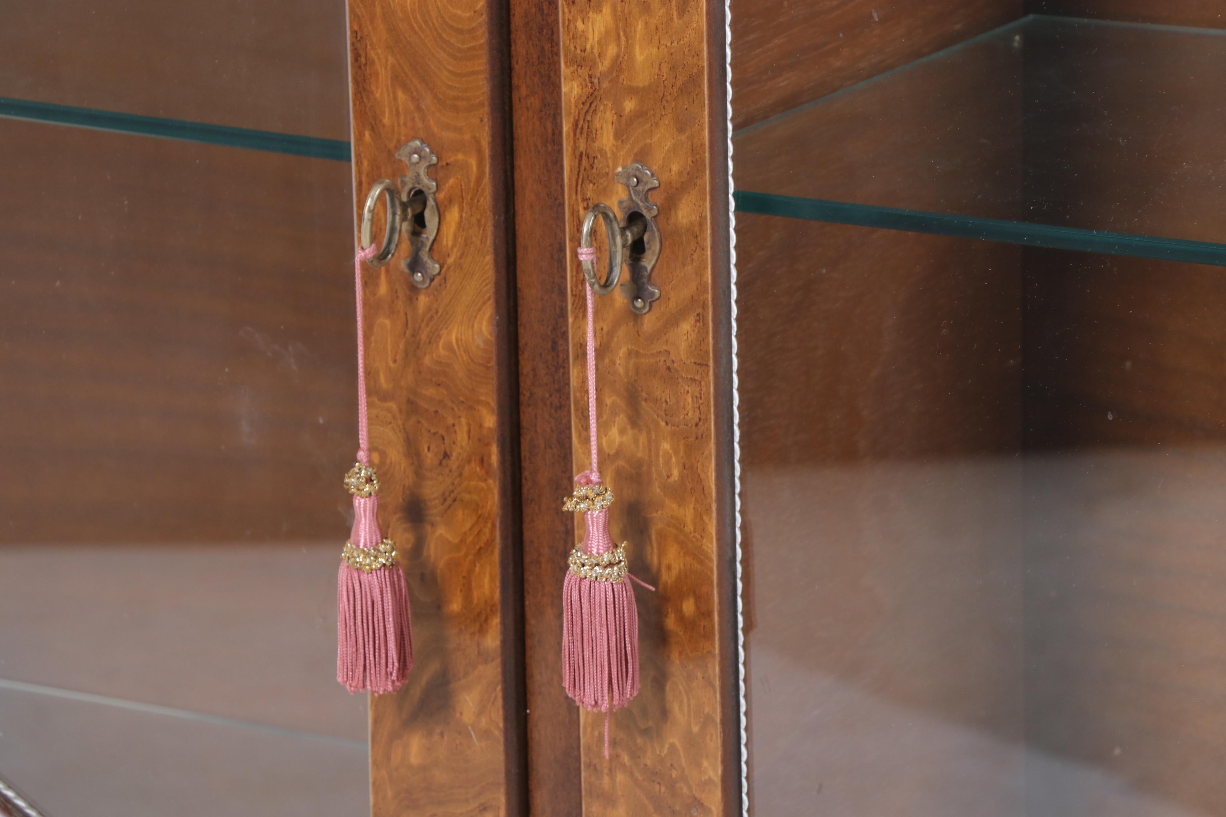 Art Nouveau Style Elm and Marquetry Display Cabinet, Late 20th Century