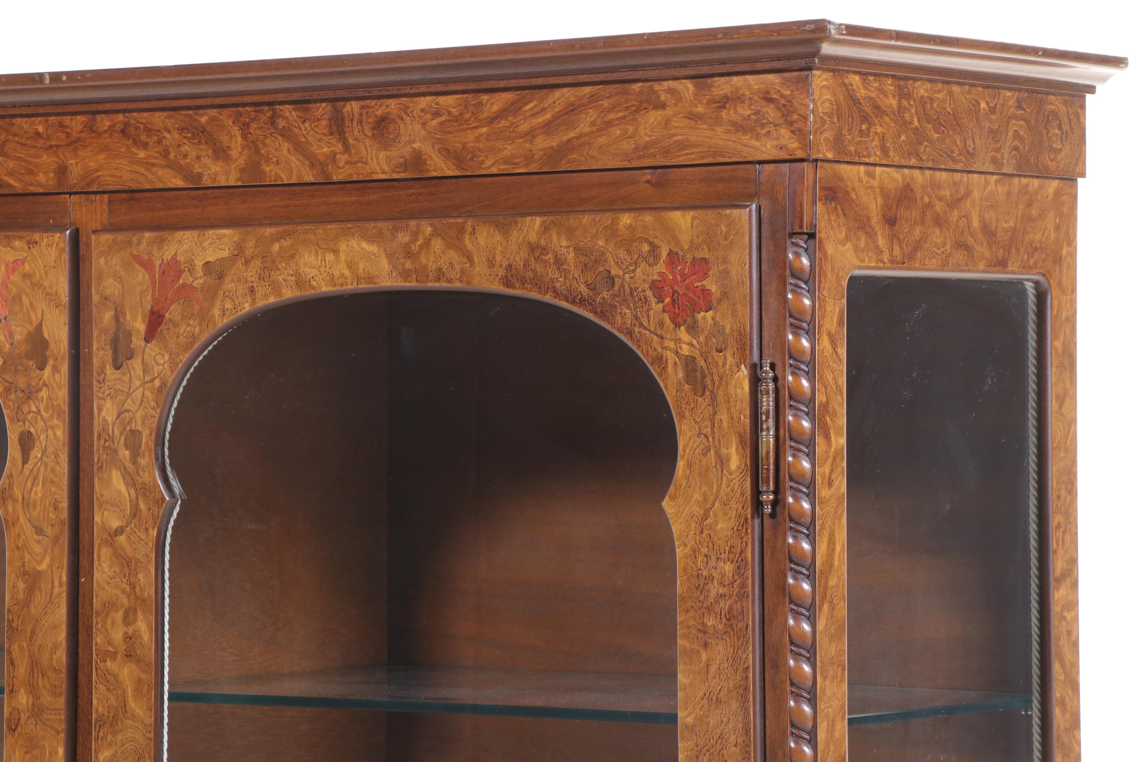 Art Nouveau Style Elm and Marquetry Display Cabinet, Late 20th Century