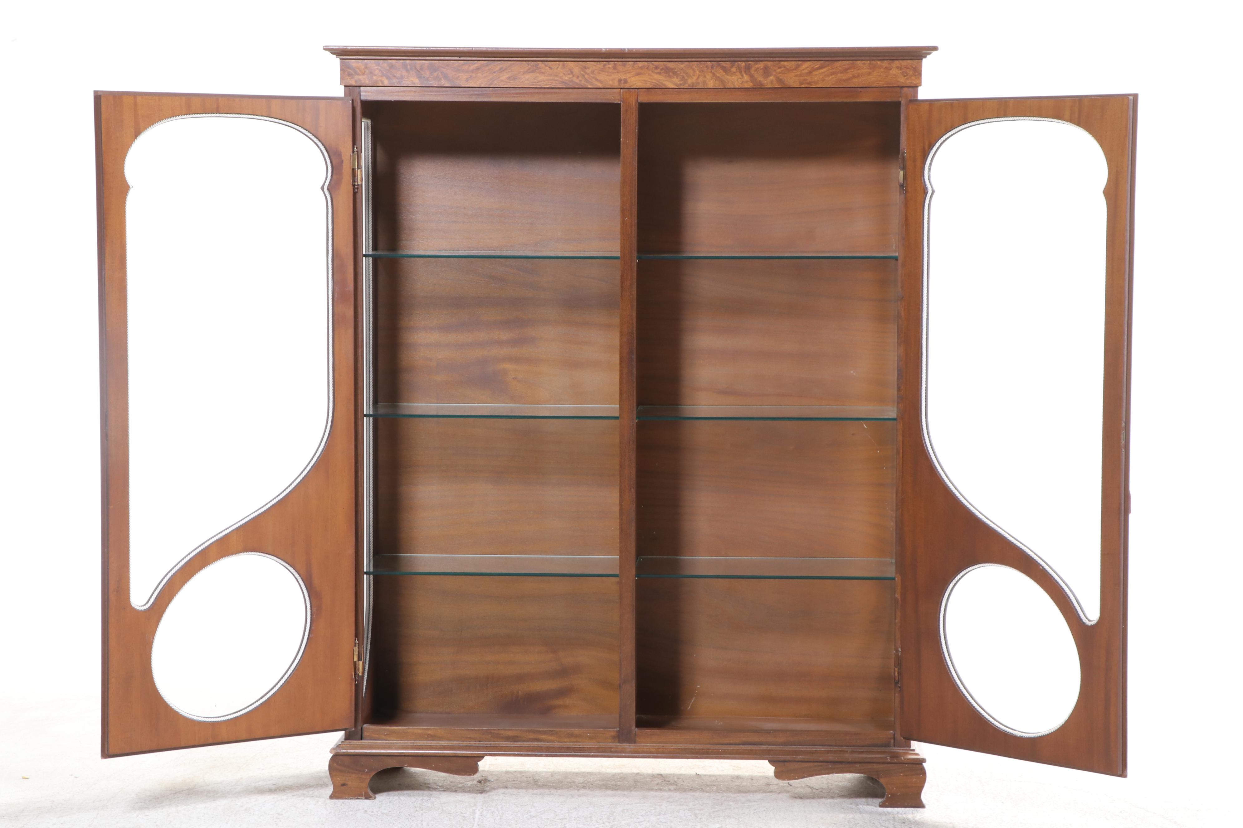Art Nouveau Style Elm and Marquetry Display Cabinet, Late 20th Century